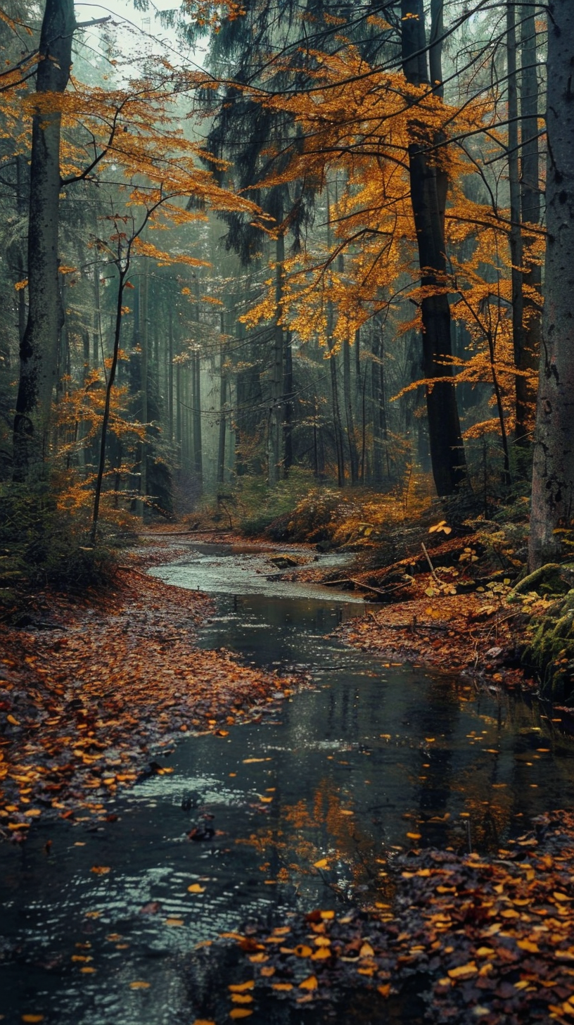Herbstlicher Wald mit Bach | LED Bild