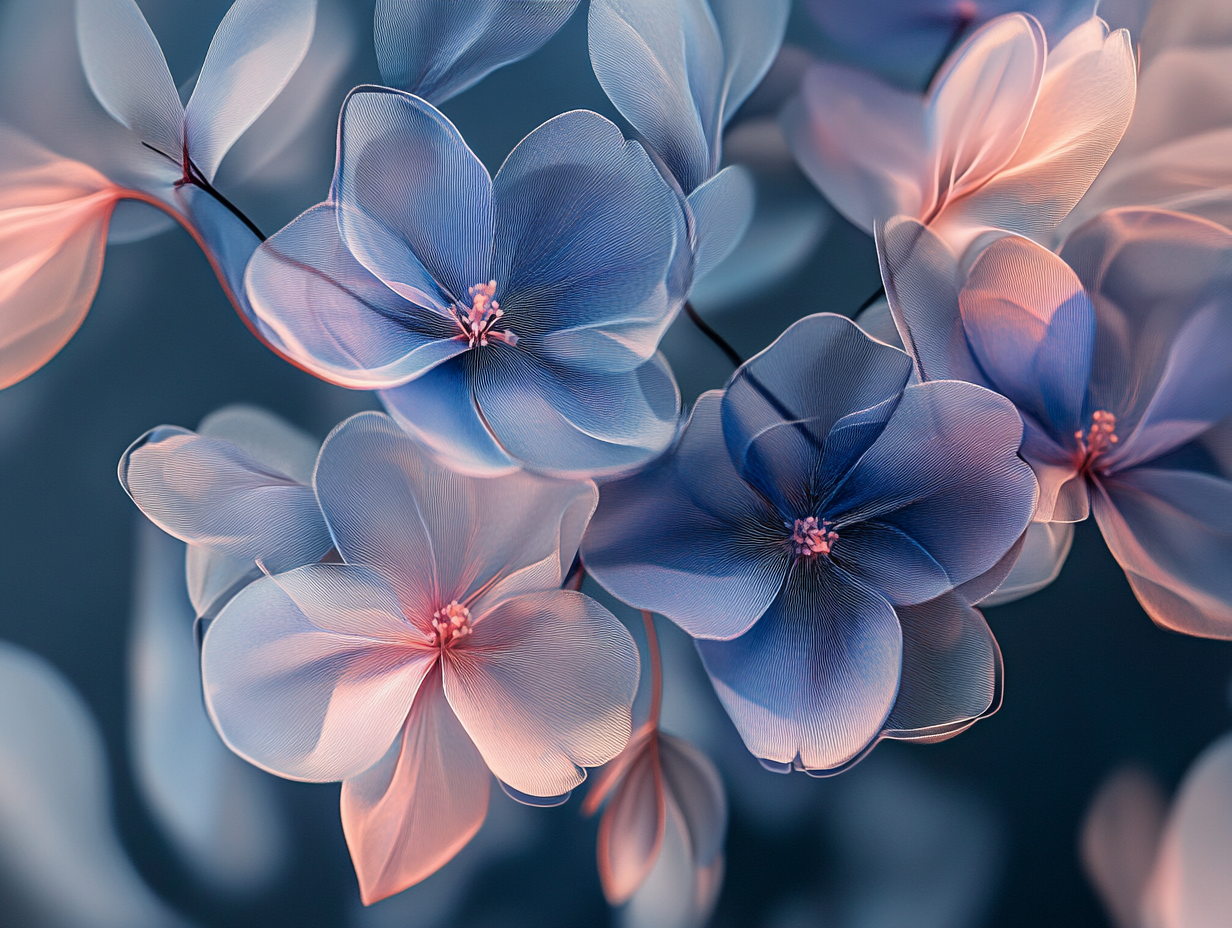 Blau Pinke Blumen 2 | LED Bild
