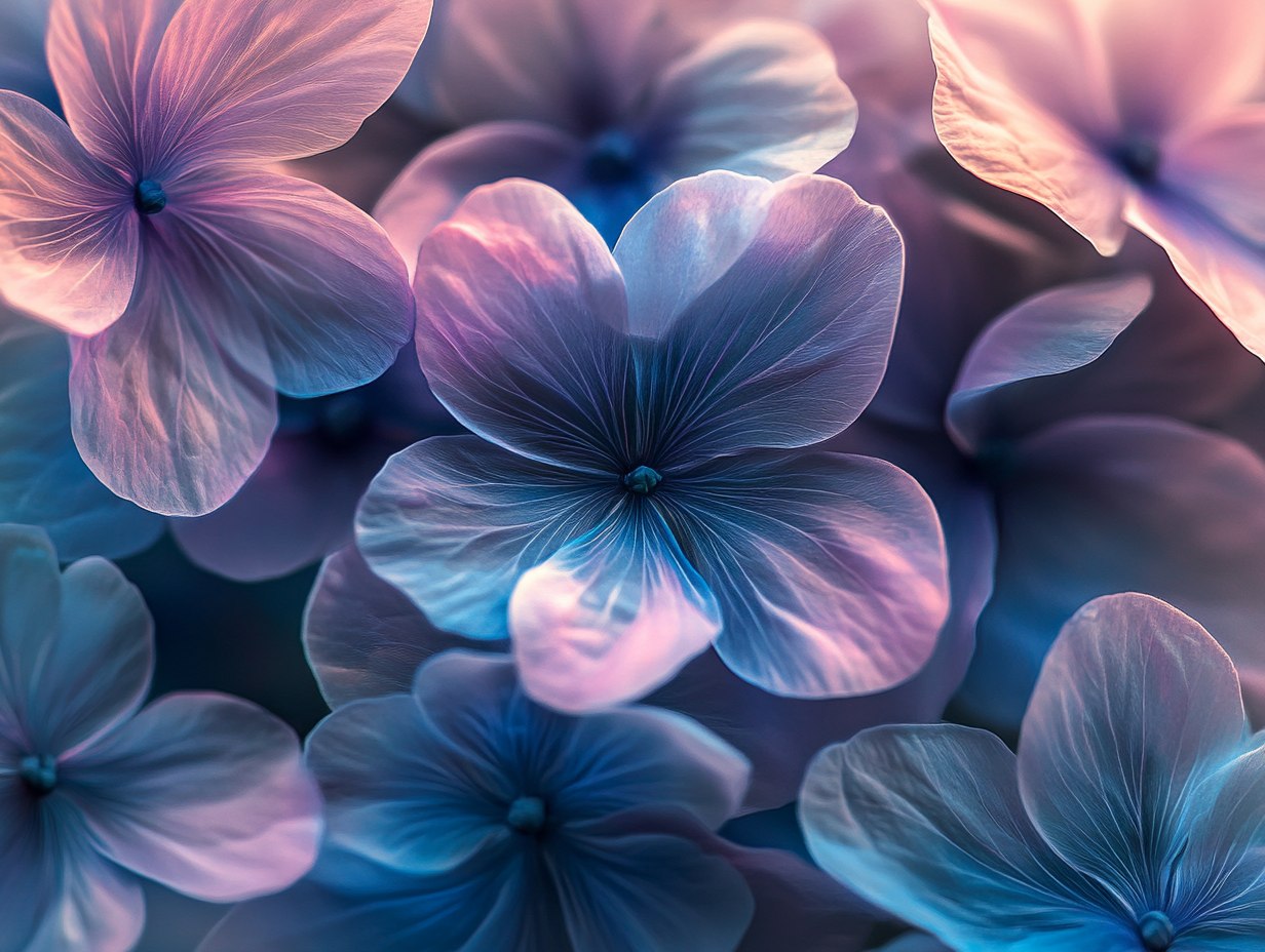 Blau Pinke Blumen 3 | LED Bild