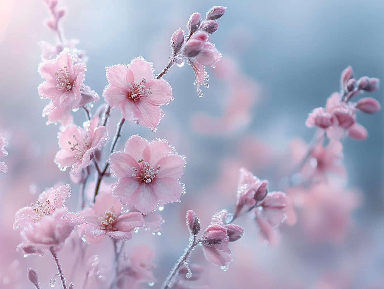 Pinke Blumen mit Tau 2 | LED Bild