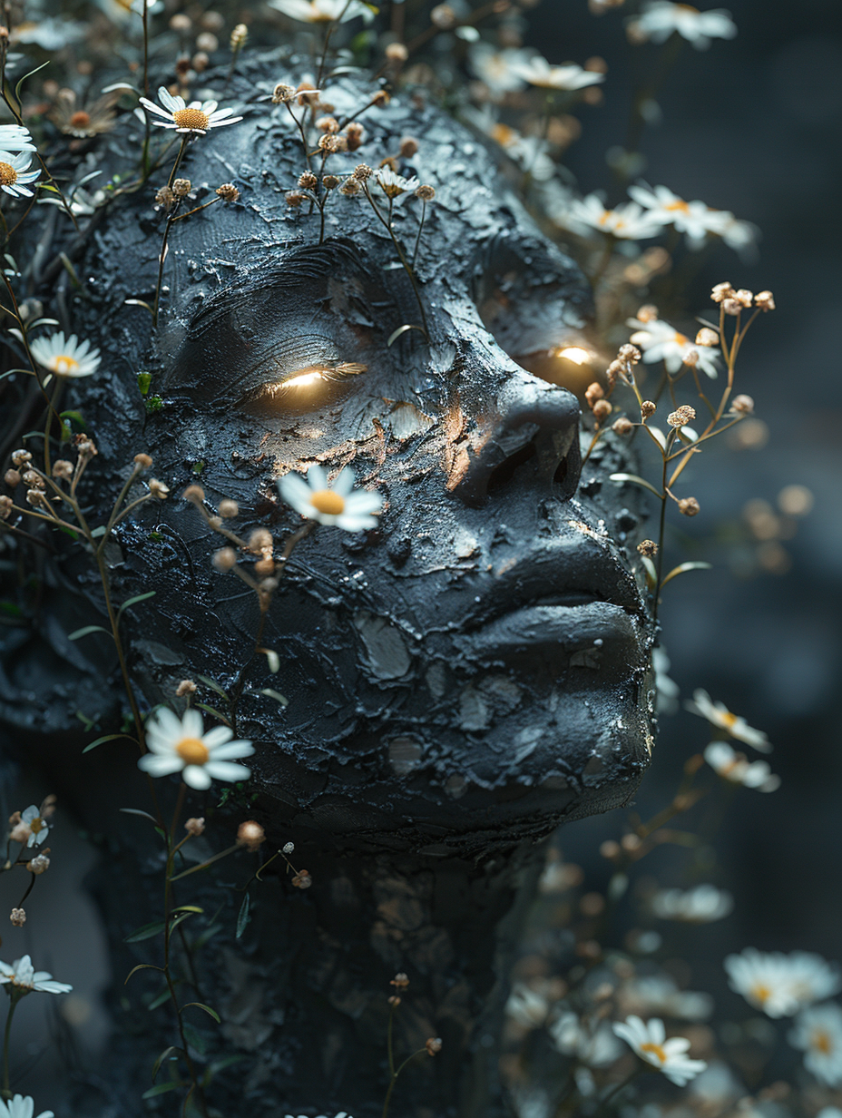 Schwarze Skulptur mit wachsenden Blumen 4 | LED Bild