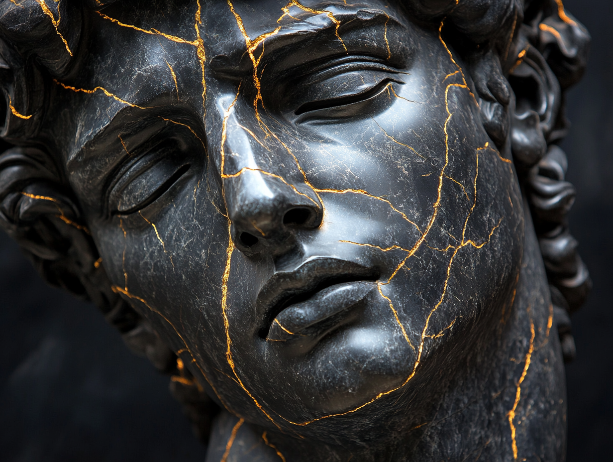 Skulptur mit Goldenen Adern 2 | LED Bild