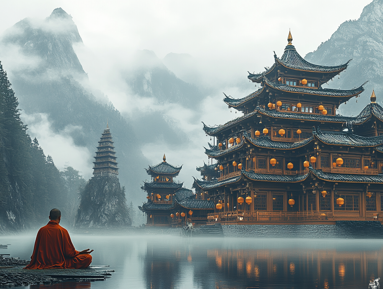 Mönch Asiatischer Tempel 4 | LED Bild