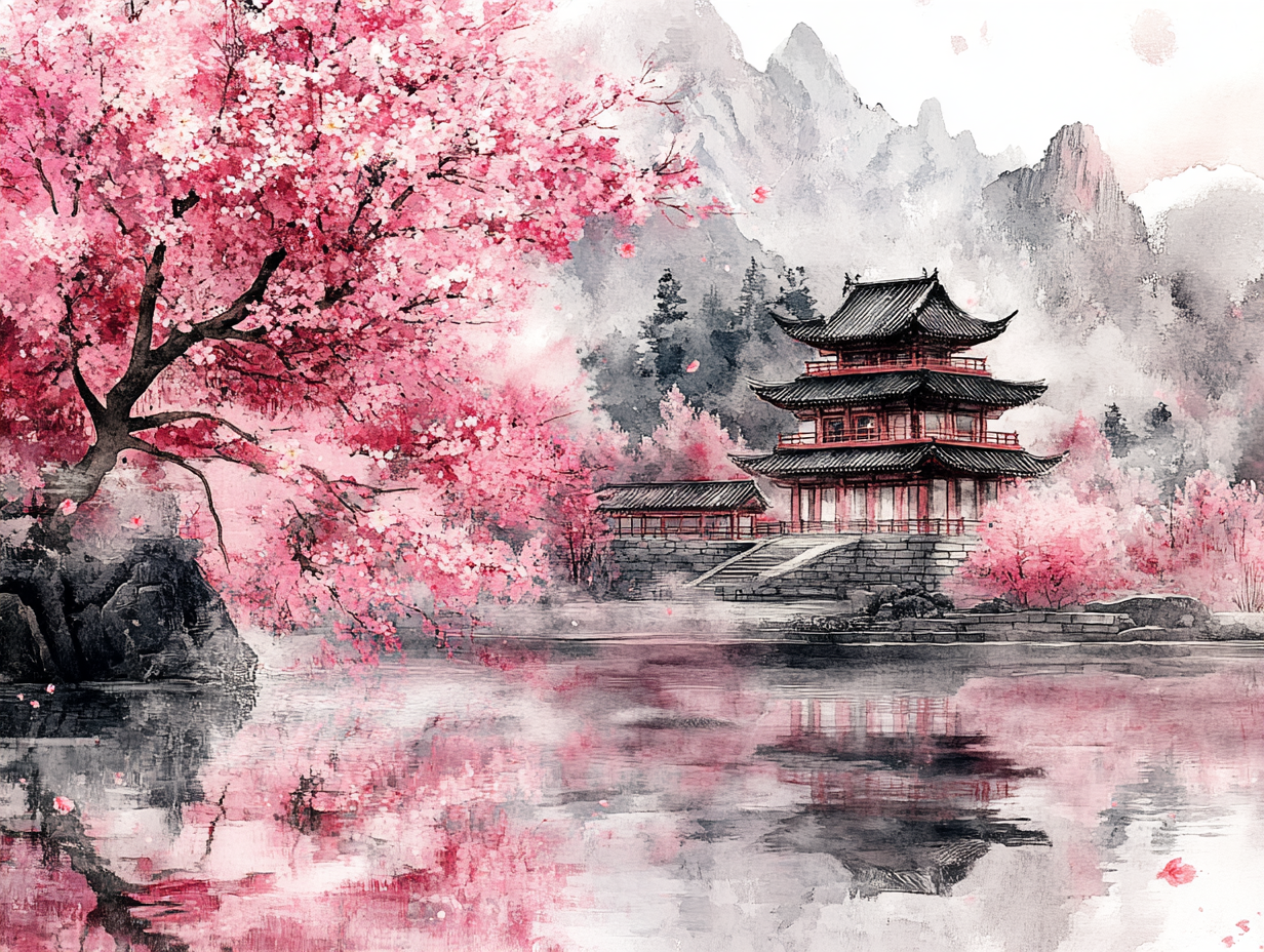 Asiatischer Tempel Illustration 1 | LED Bild