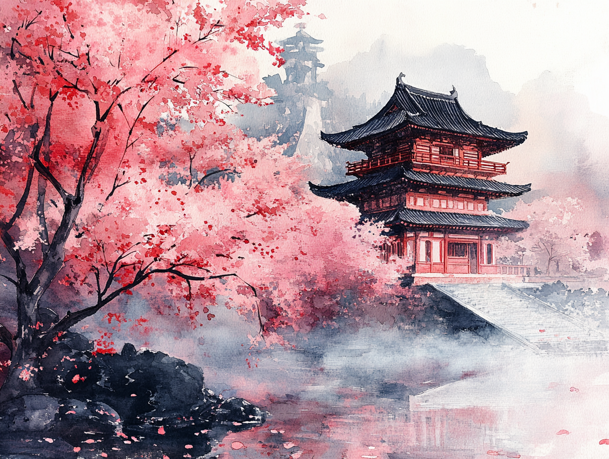 Asiatischer Tempel Illustration 3 | LED Bild