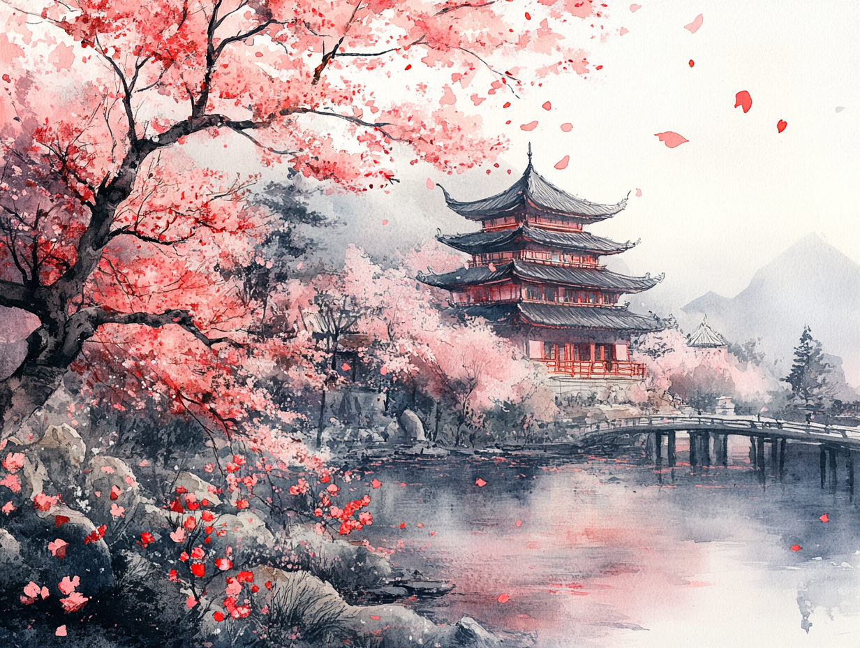 Asiatischer Tempel Illustration 4 | LED Bild