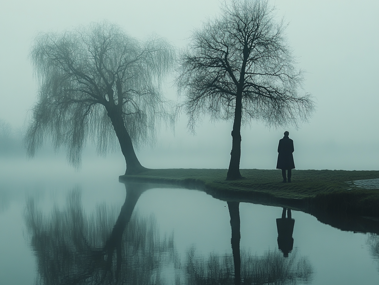 Mann auf Nebeliger Insel | LED Bild