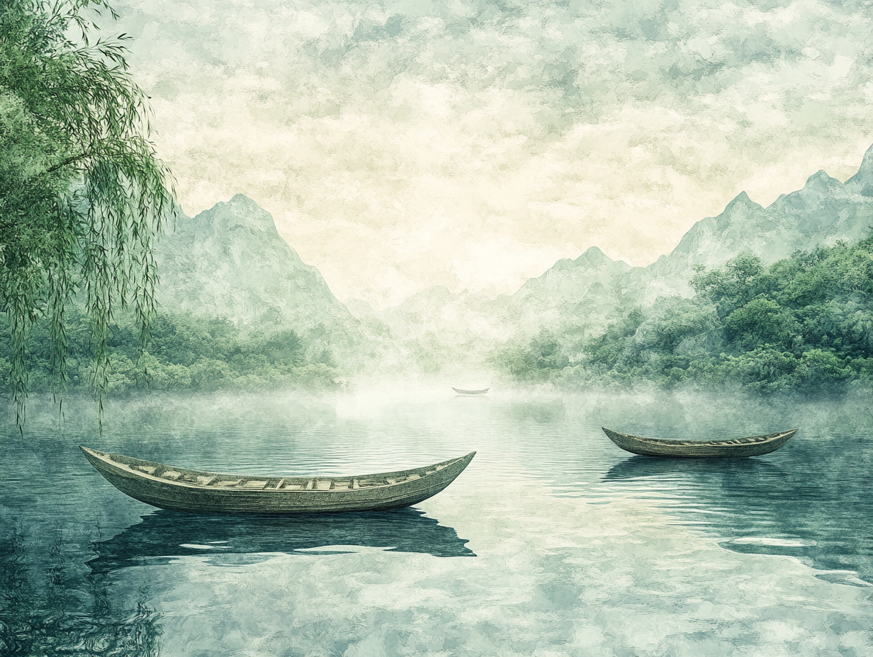 Holzboote auf See Illustration 2 | LED Bild