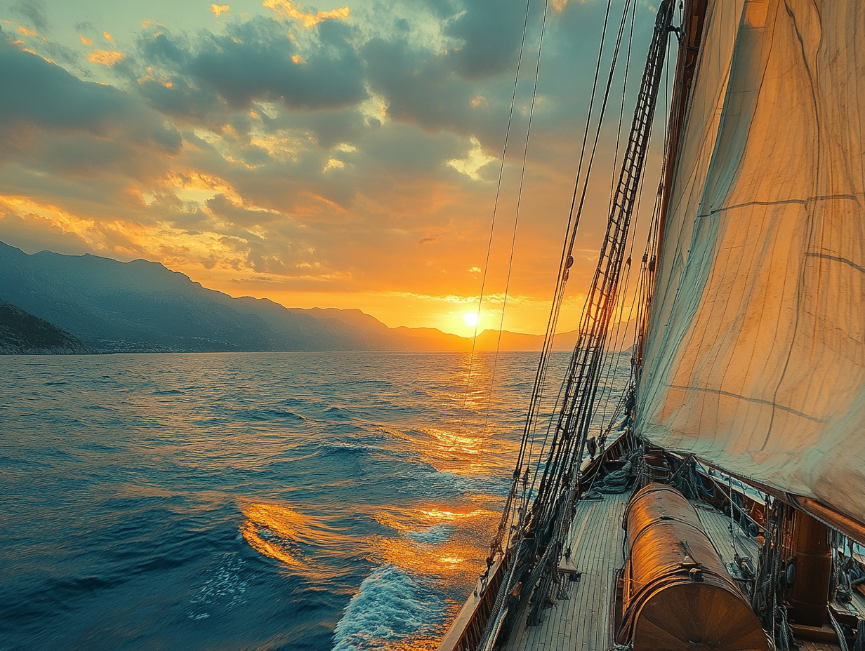 Segelschiff im Sonnenuntergang 1 | LED Bild