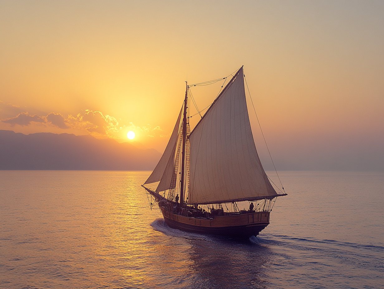 Segelschiff im Sonnenuntergang 3 | LED Bild