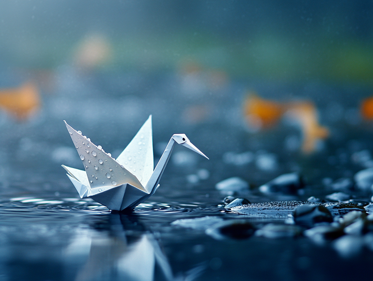 Origami in Pfütze 1 | LED Bild