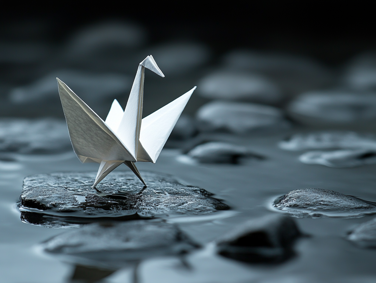 Origami in Pfütze 3 | LED Bild