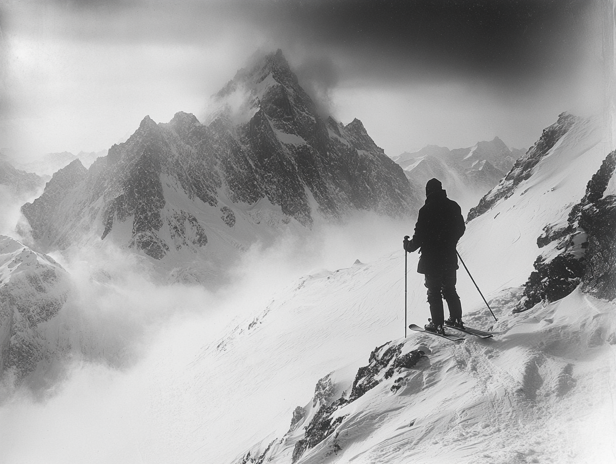 Skifahrer Gebirge Dunkel | LED Bild