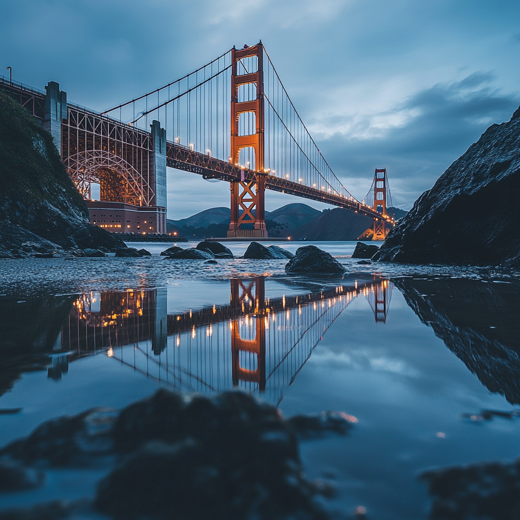 Rote Brücke Spiegelung | LED Bild