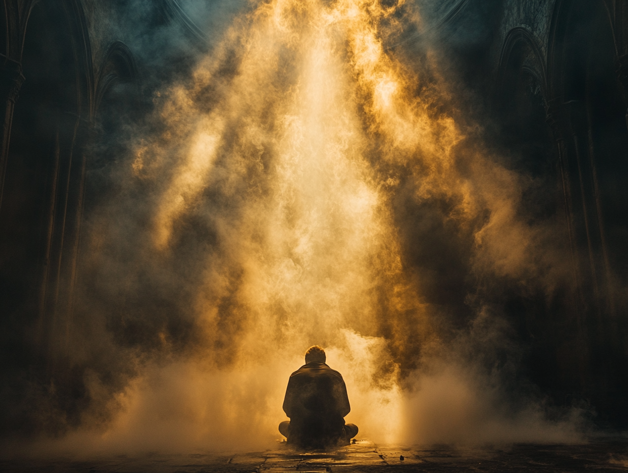 Nebelige Kirche Sonnenstrahl | LED Bild