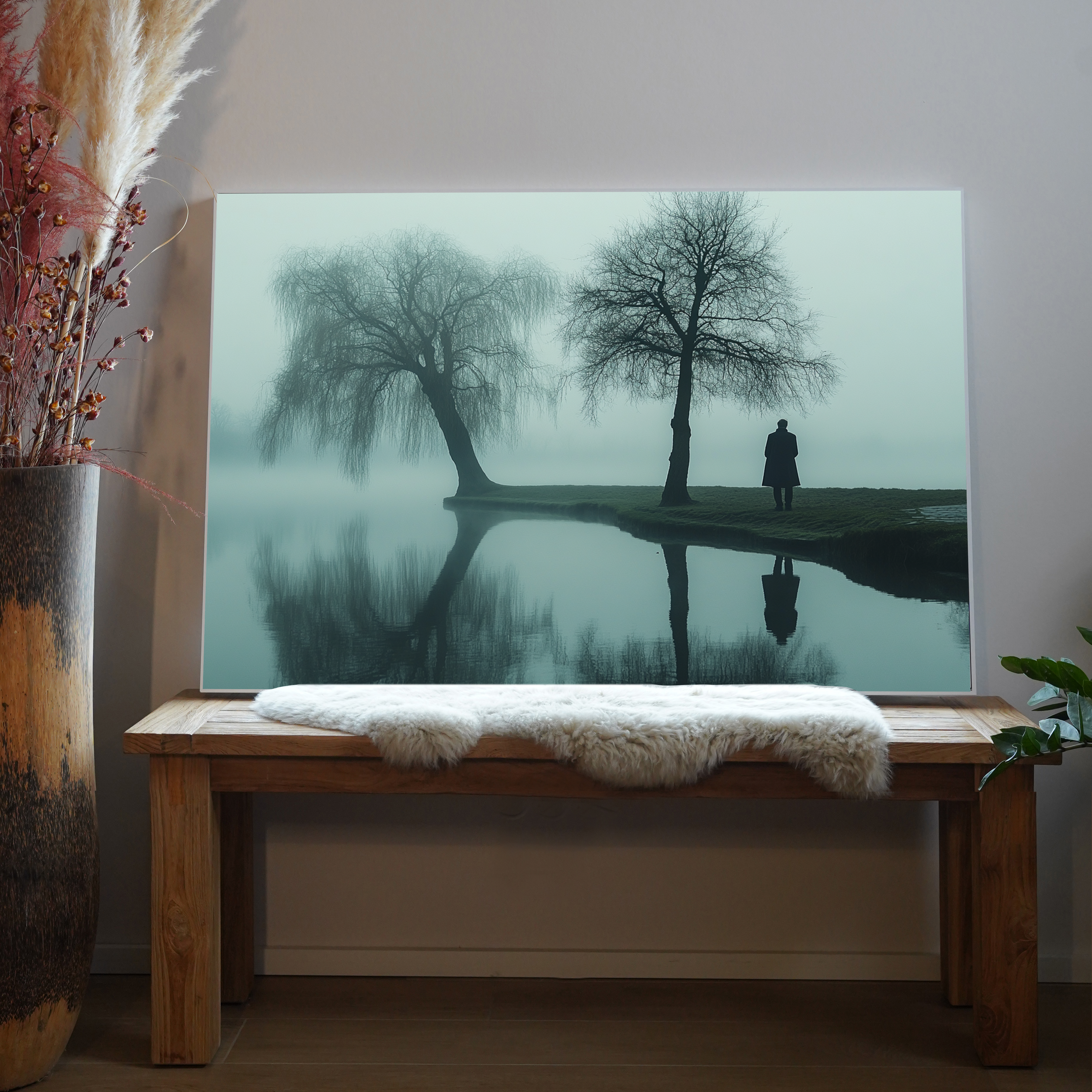 Mann auf Nebeliger Insel | LED Bild