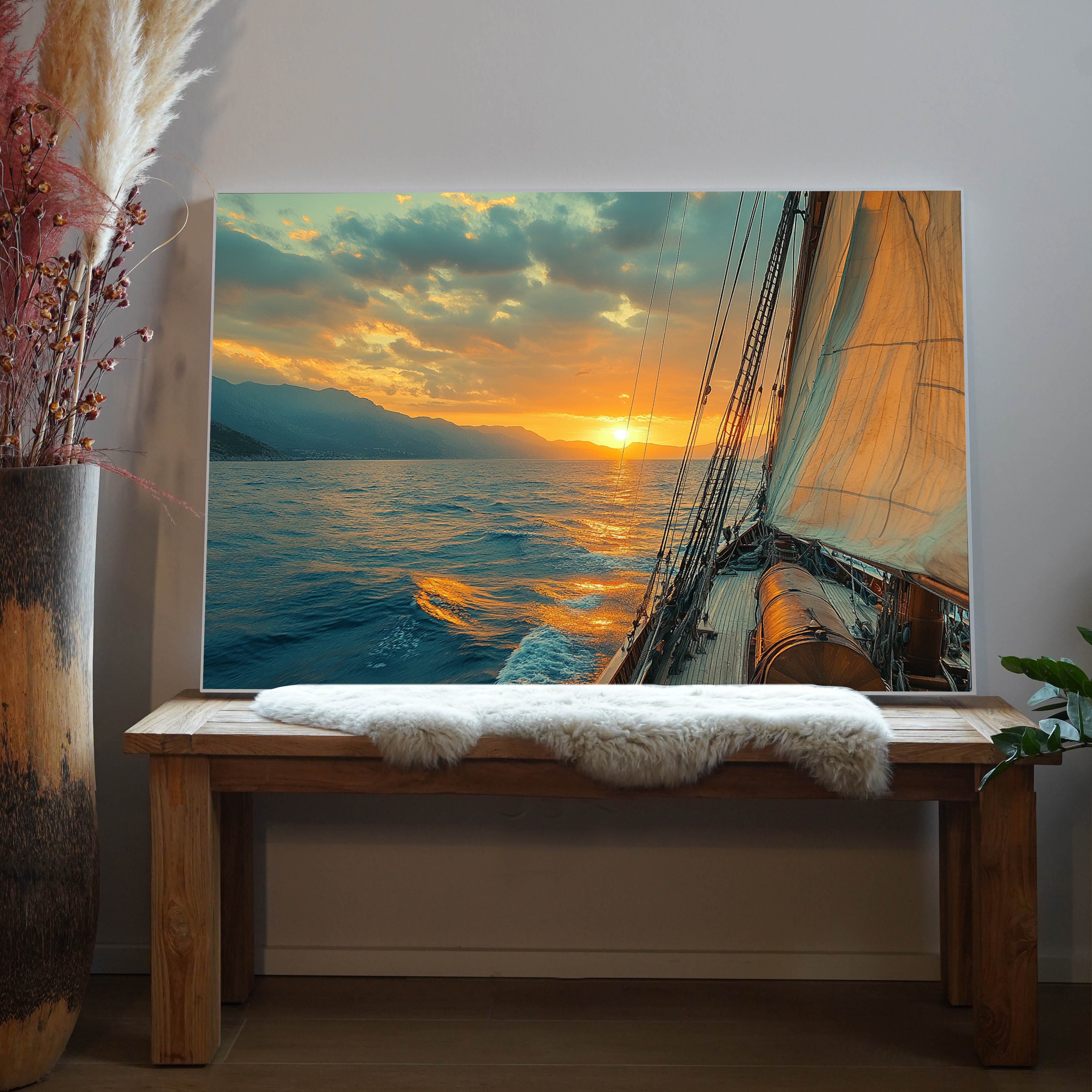 Segelschiff im Sonnenuntergang 1 | LED Bild