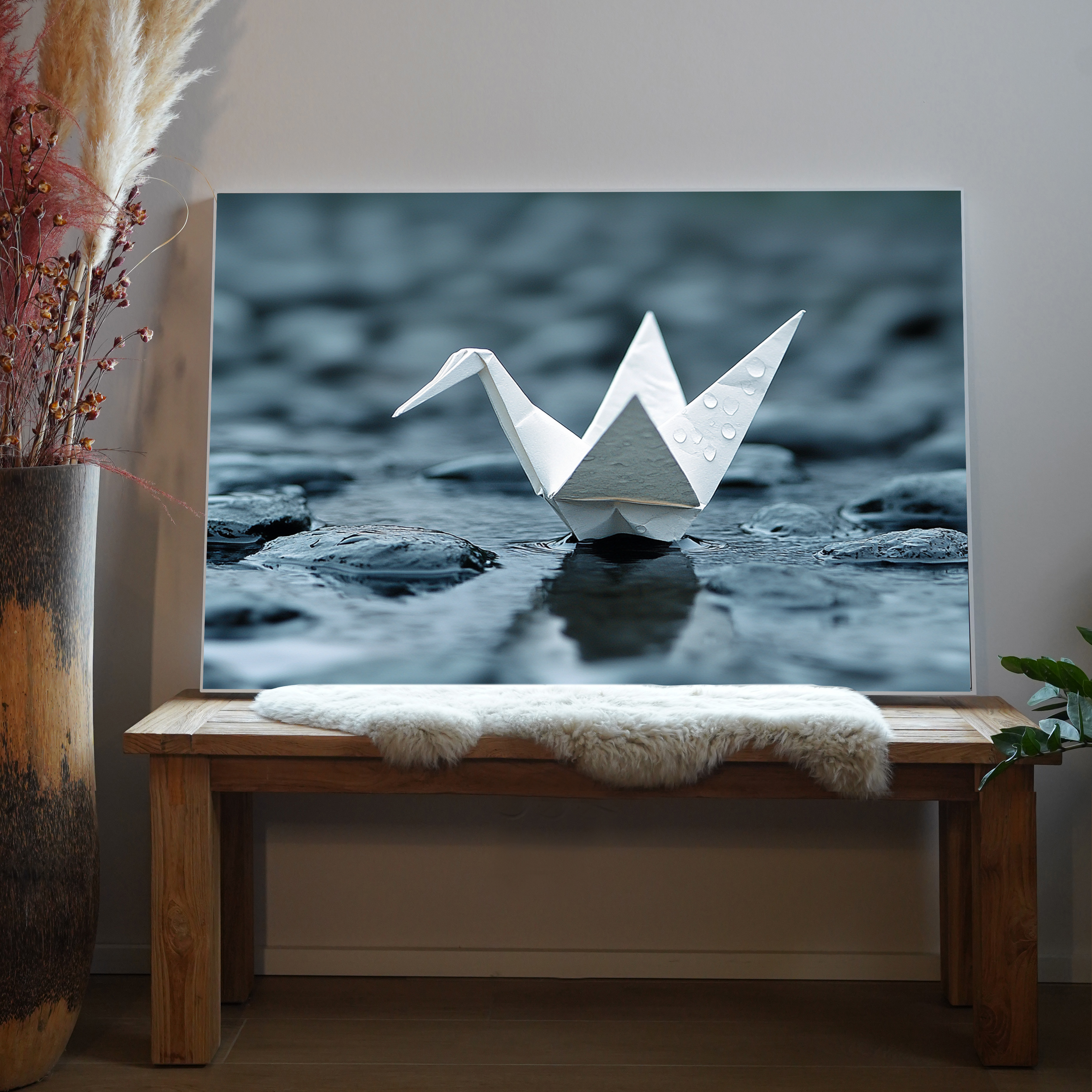 Origami in Pfütze 2 | LED Bild