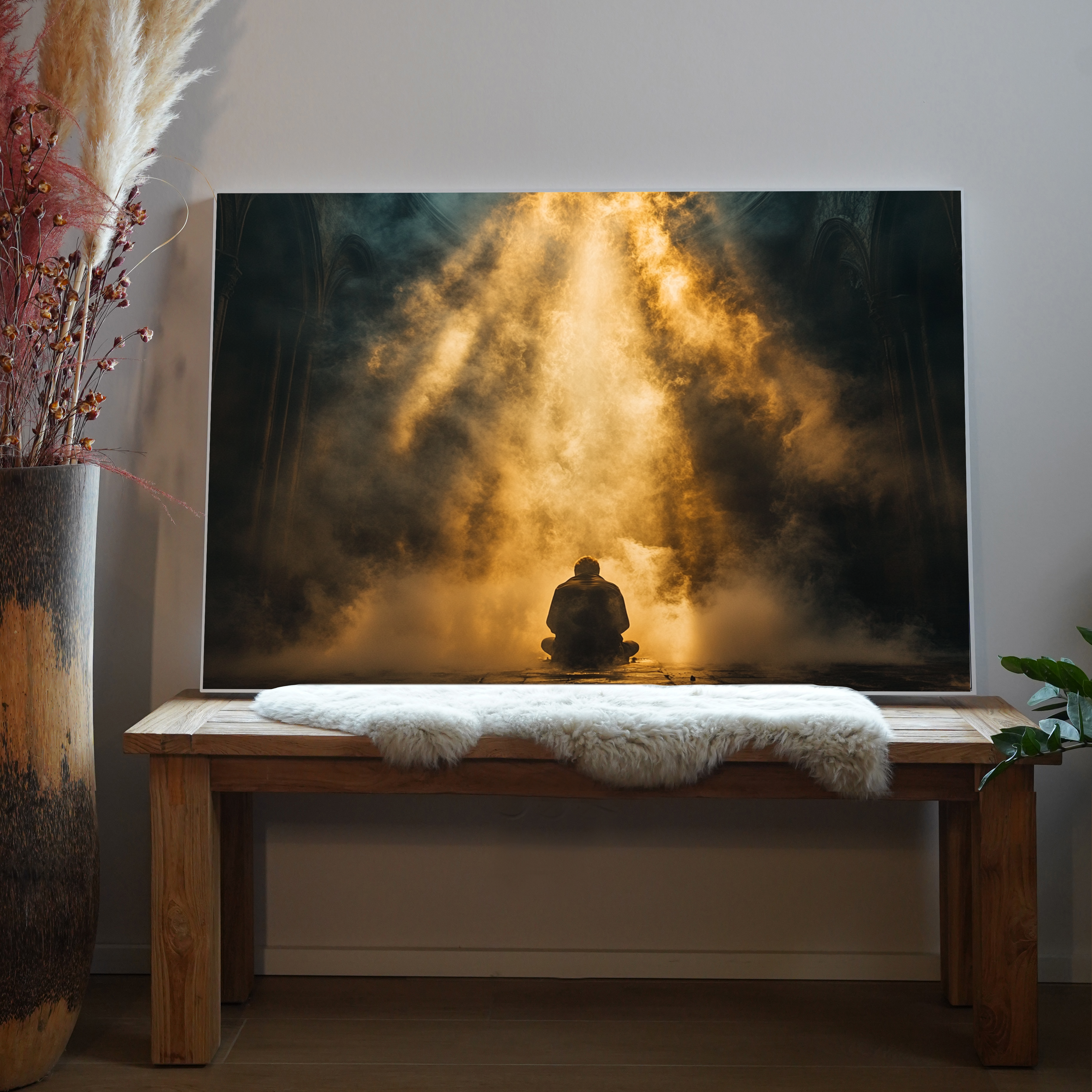 Nebelige Kirche Sonnenstrahl | LED Bild