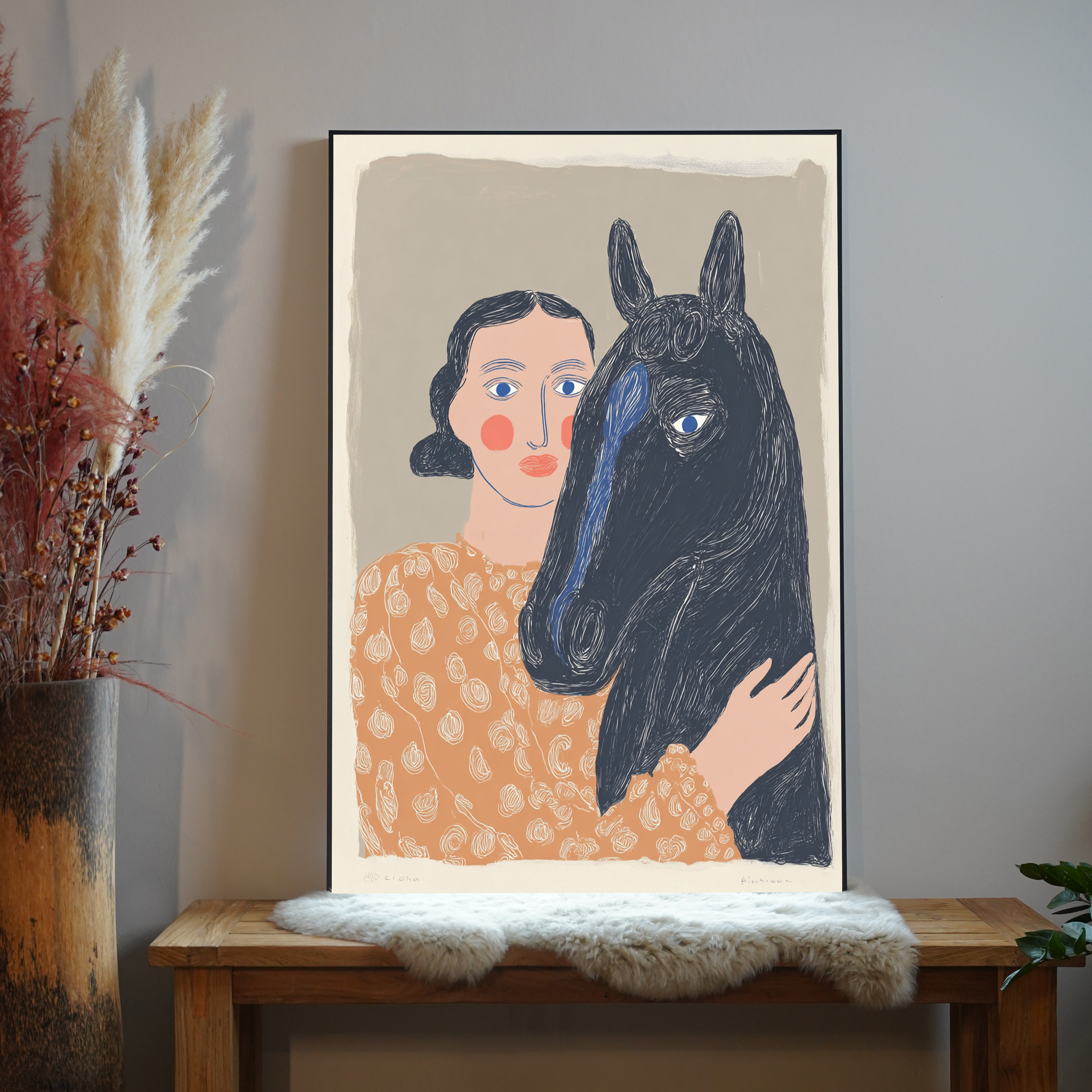 Frau und Pferd Malerei 1 | LED Bild