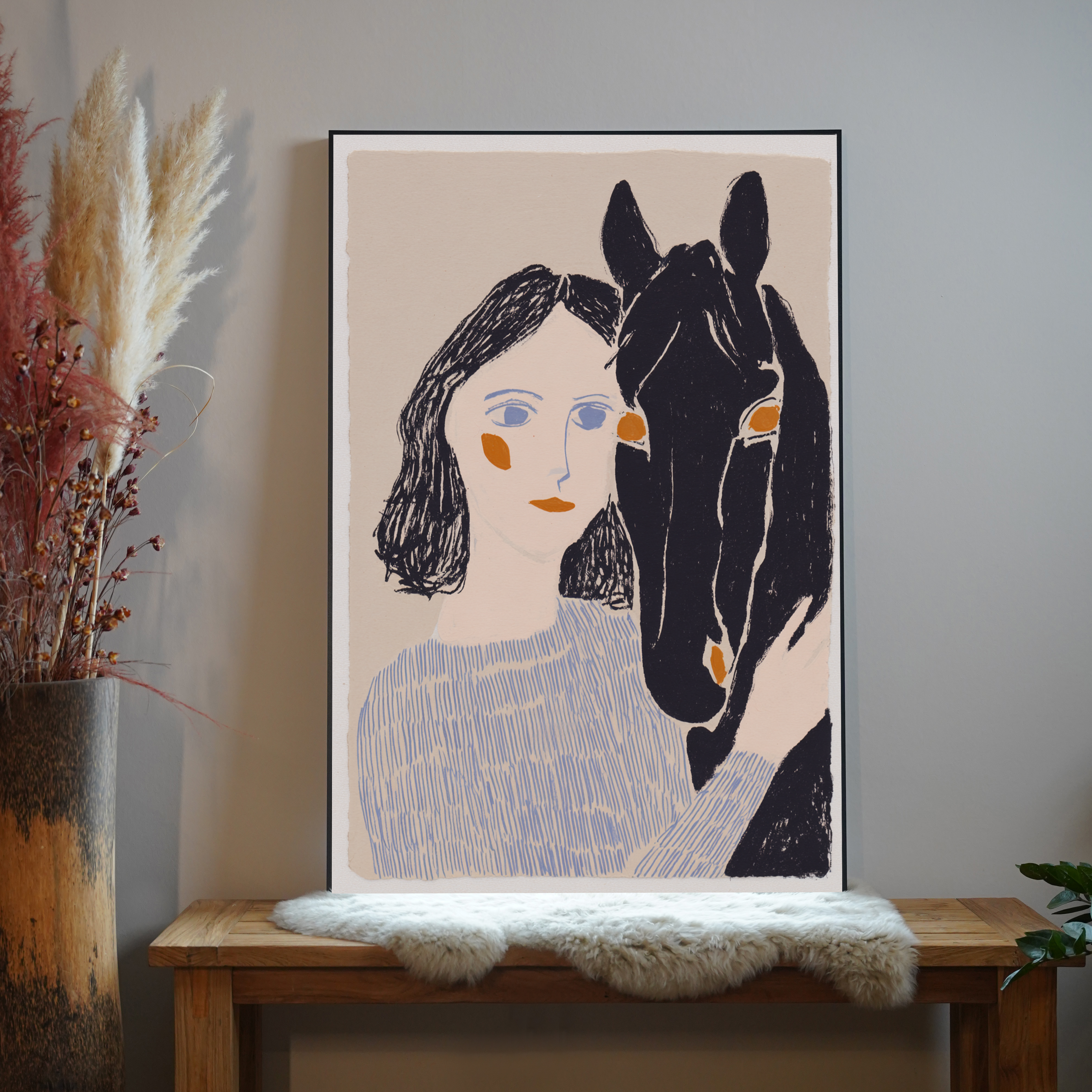 Frau und Pferd Malerei 2 | LED Bild