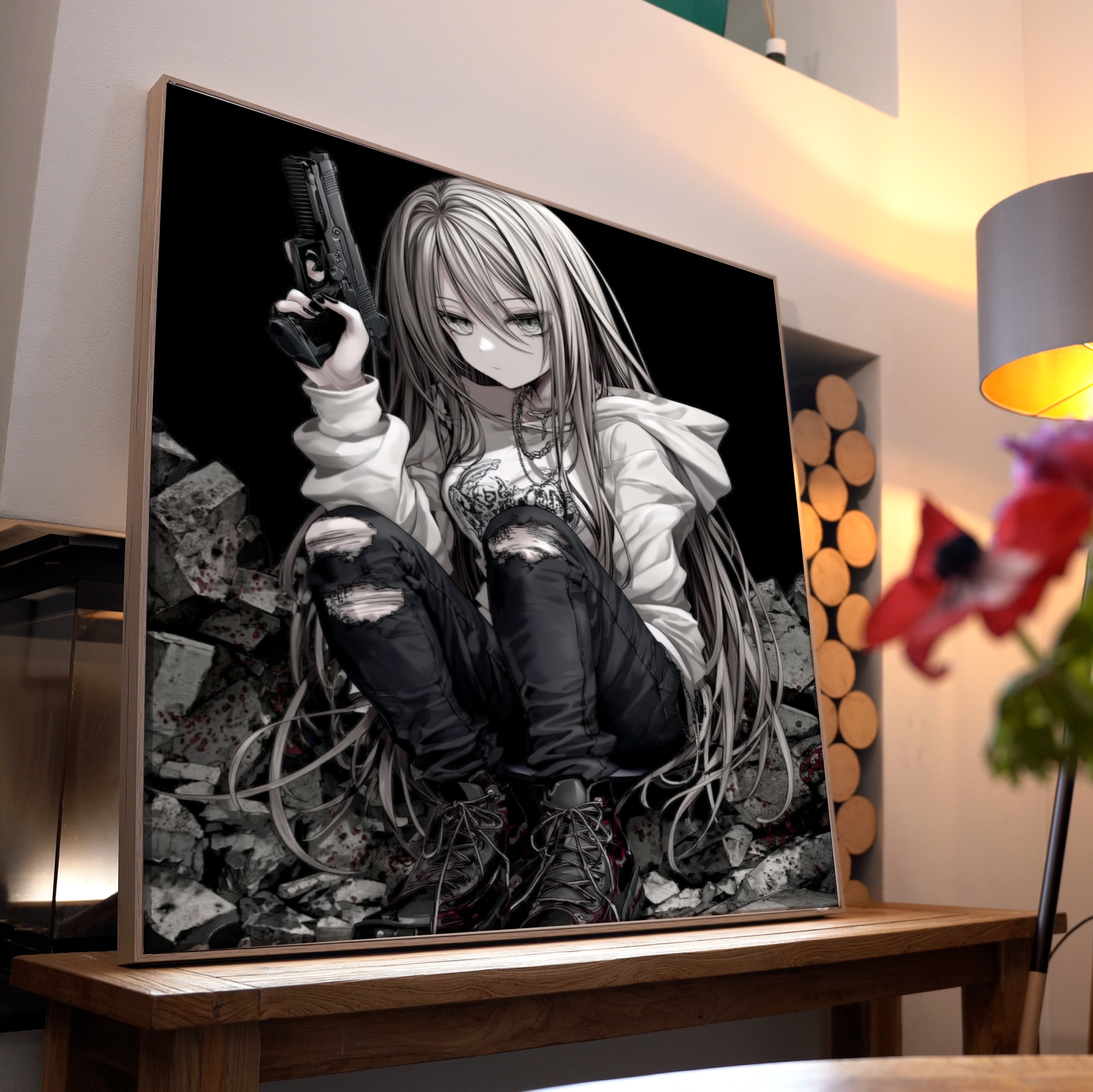 Frau mit Waffe Anime 2 | LED Bild