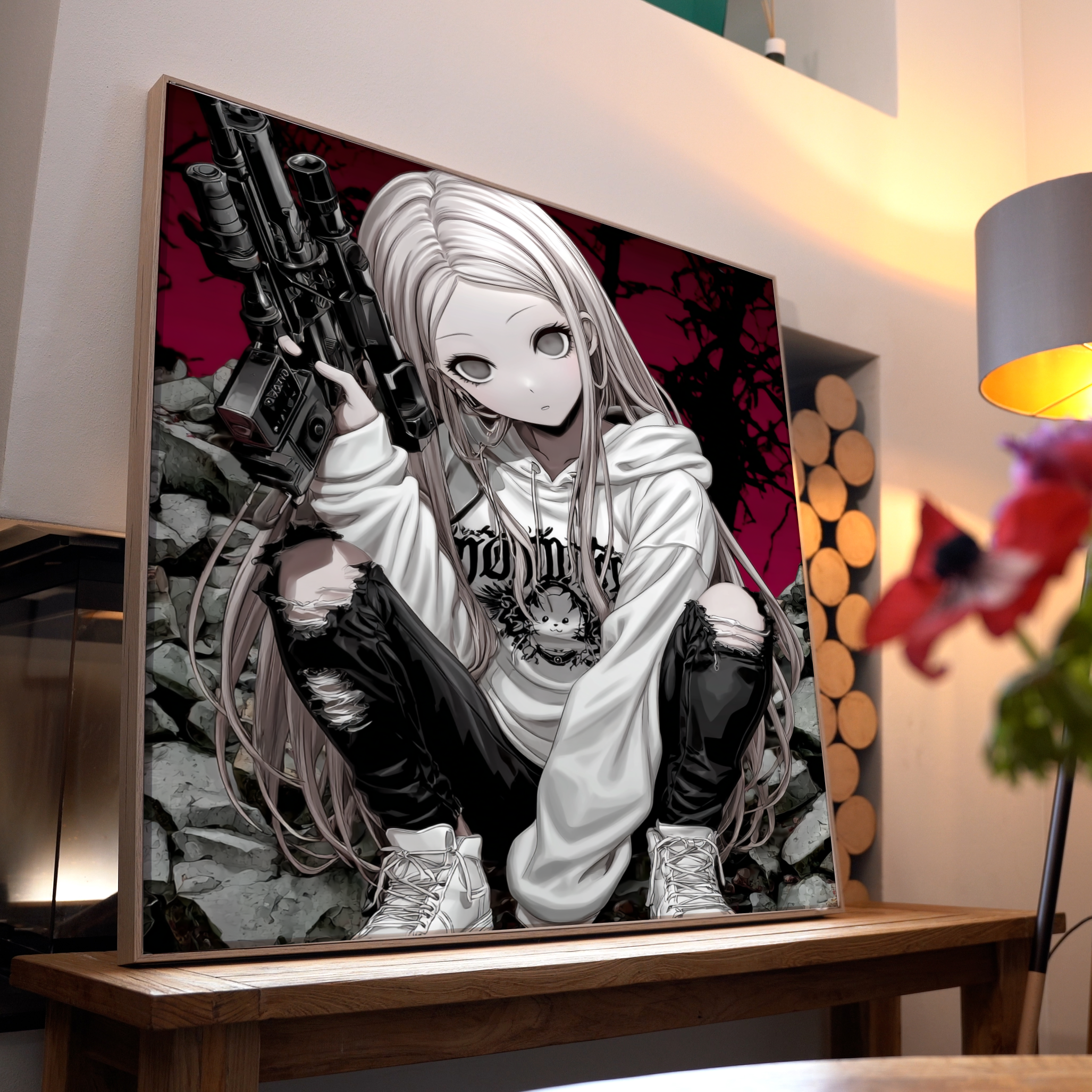 Frau mit Waffe Anime 3 | LED Bild