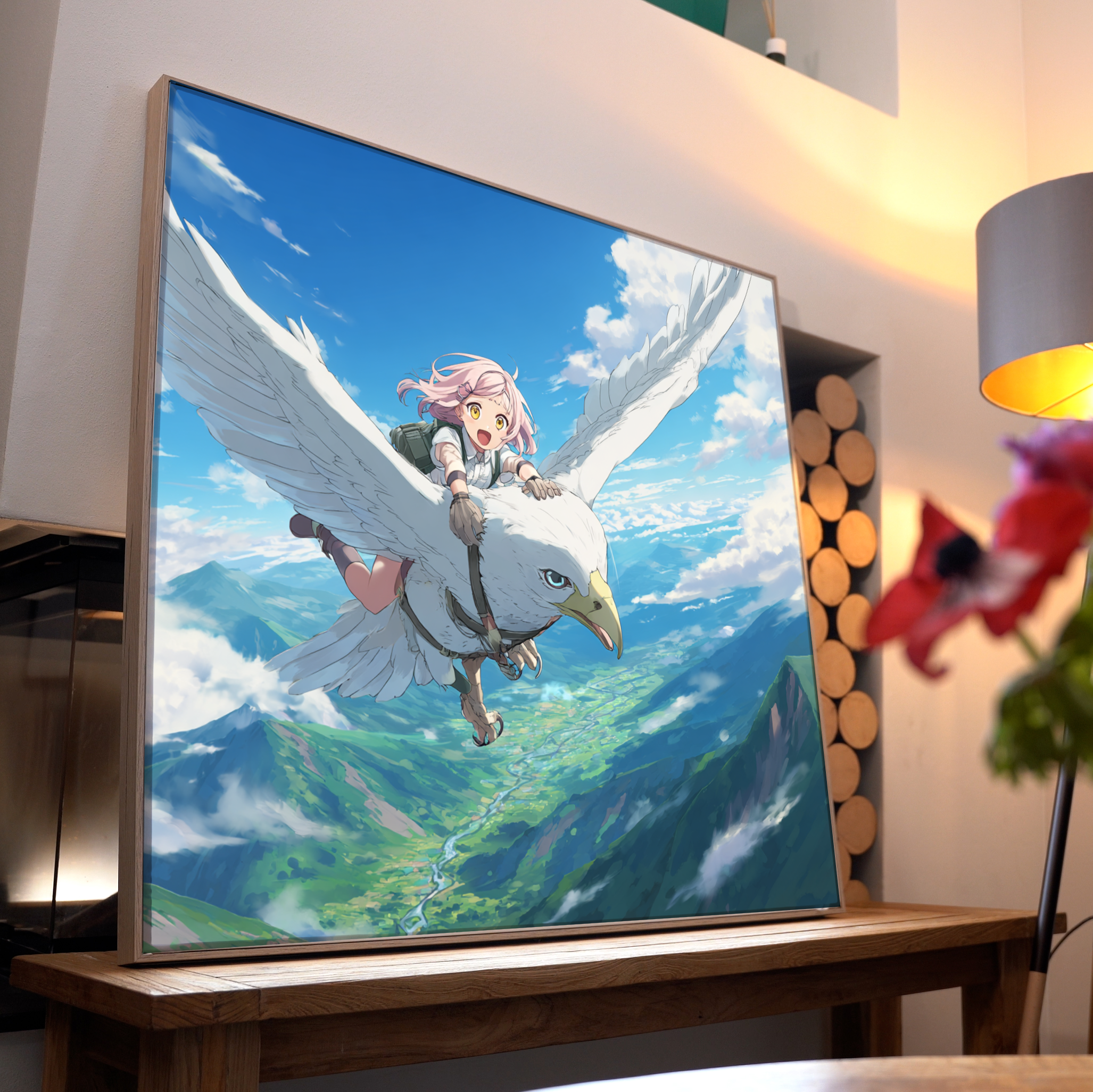 Mädchen auf Vogel Anime 1 | LED Bild