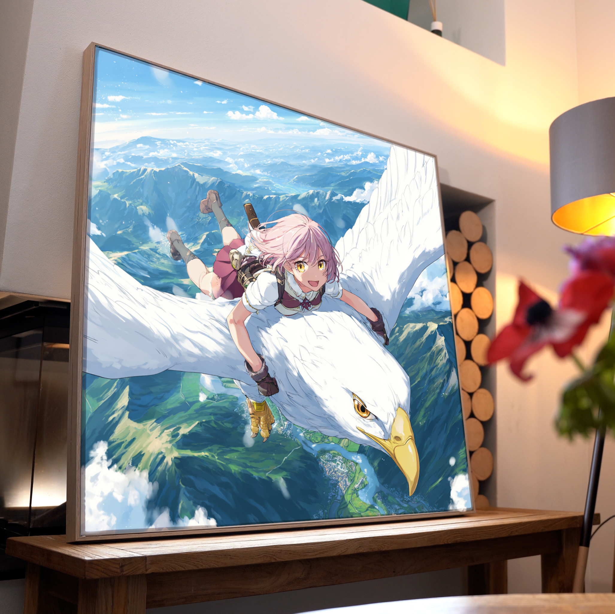 Mädchen auf Vogel Anime 3 | LED Bild