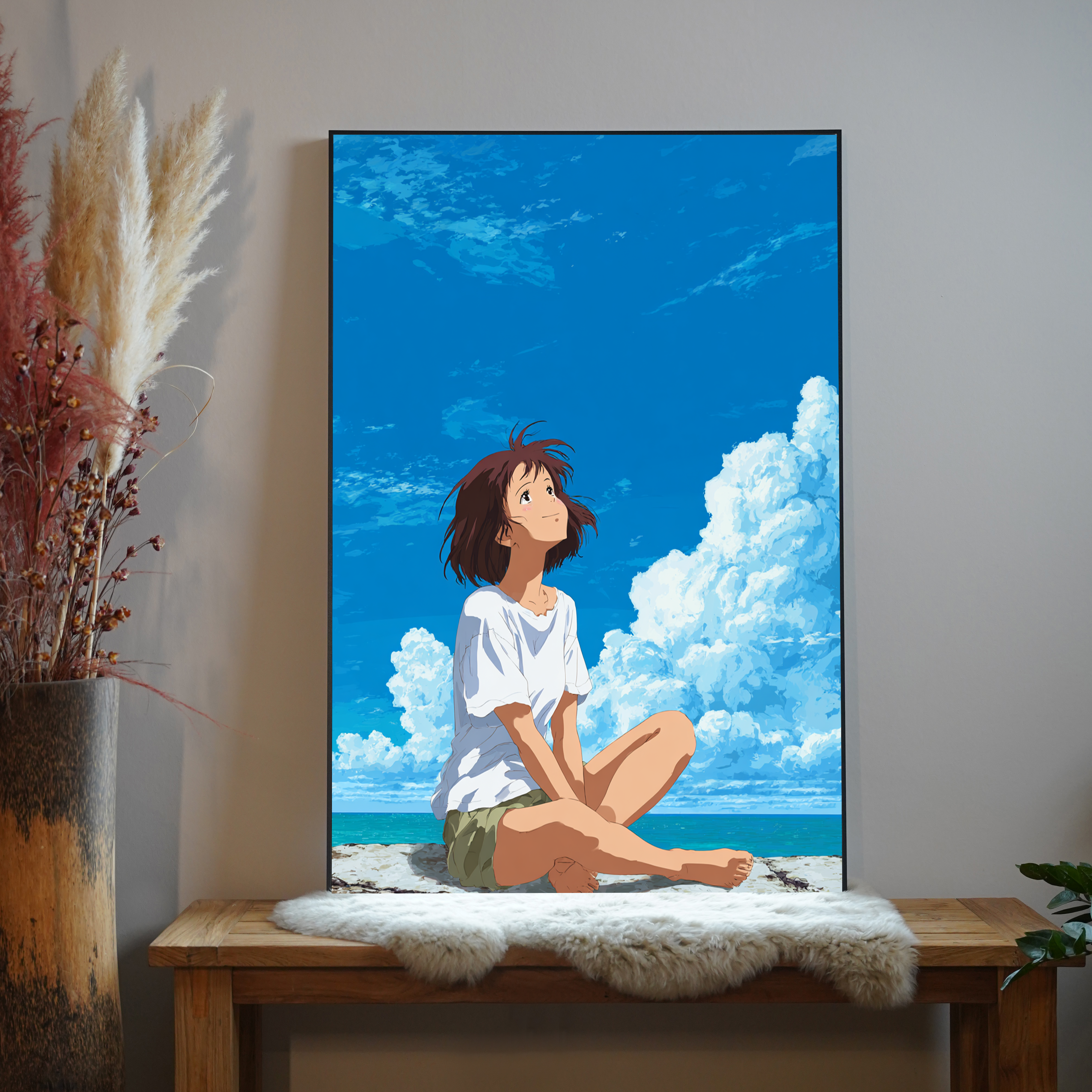 Frau am Strand Anime 2 | LED Bild