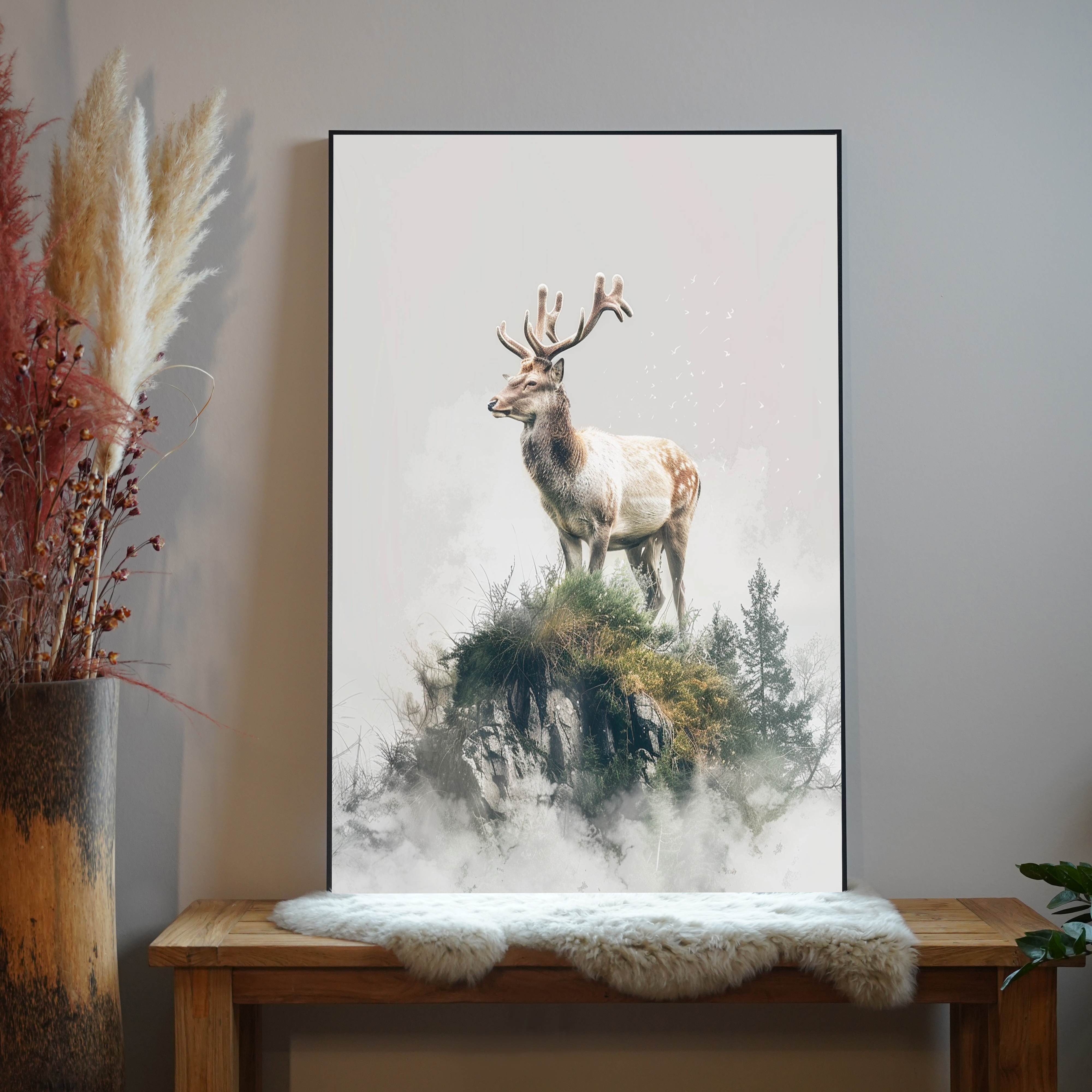 Hirsch auf Berg | LED Bild