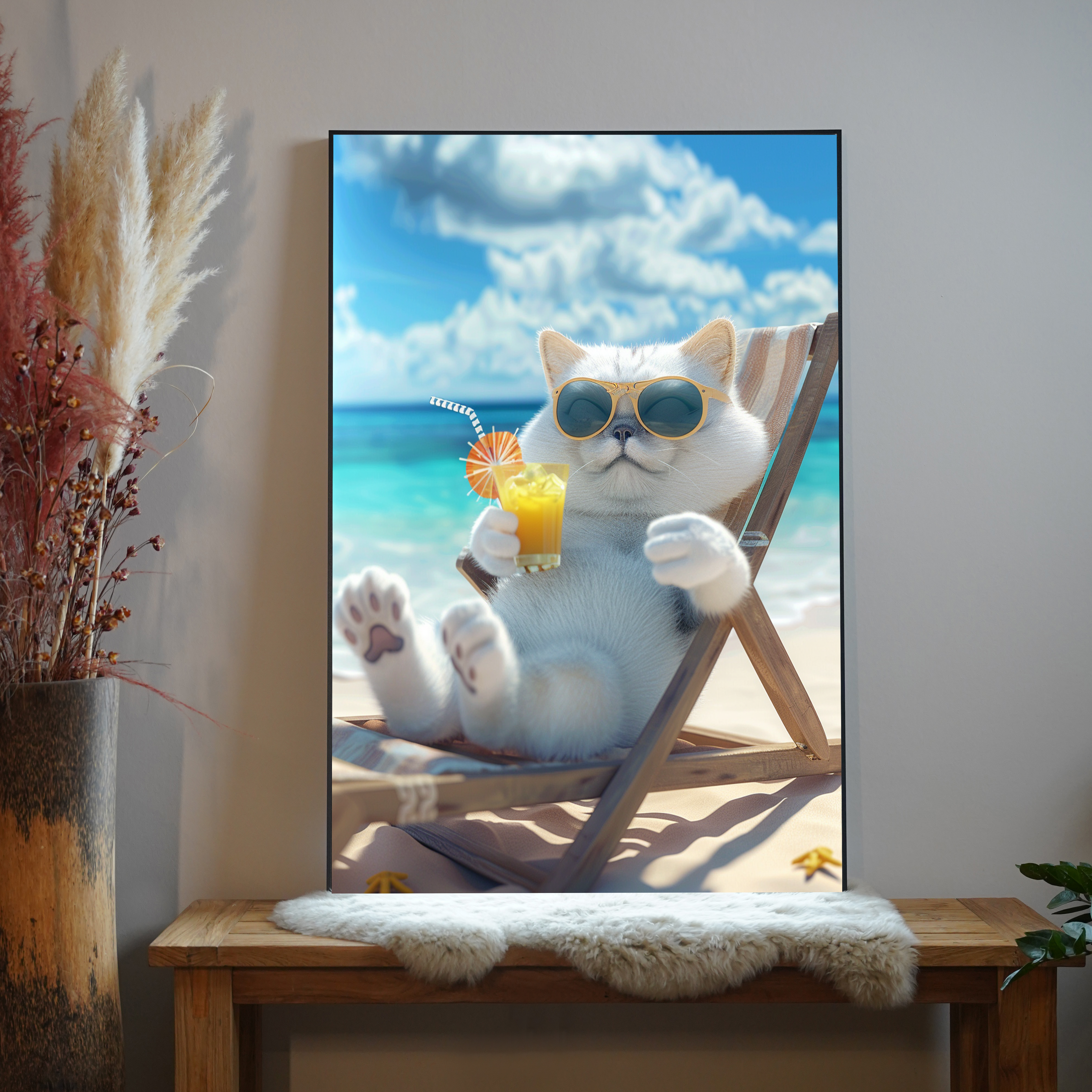 Katze am Strand | LED Bild