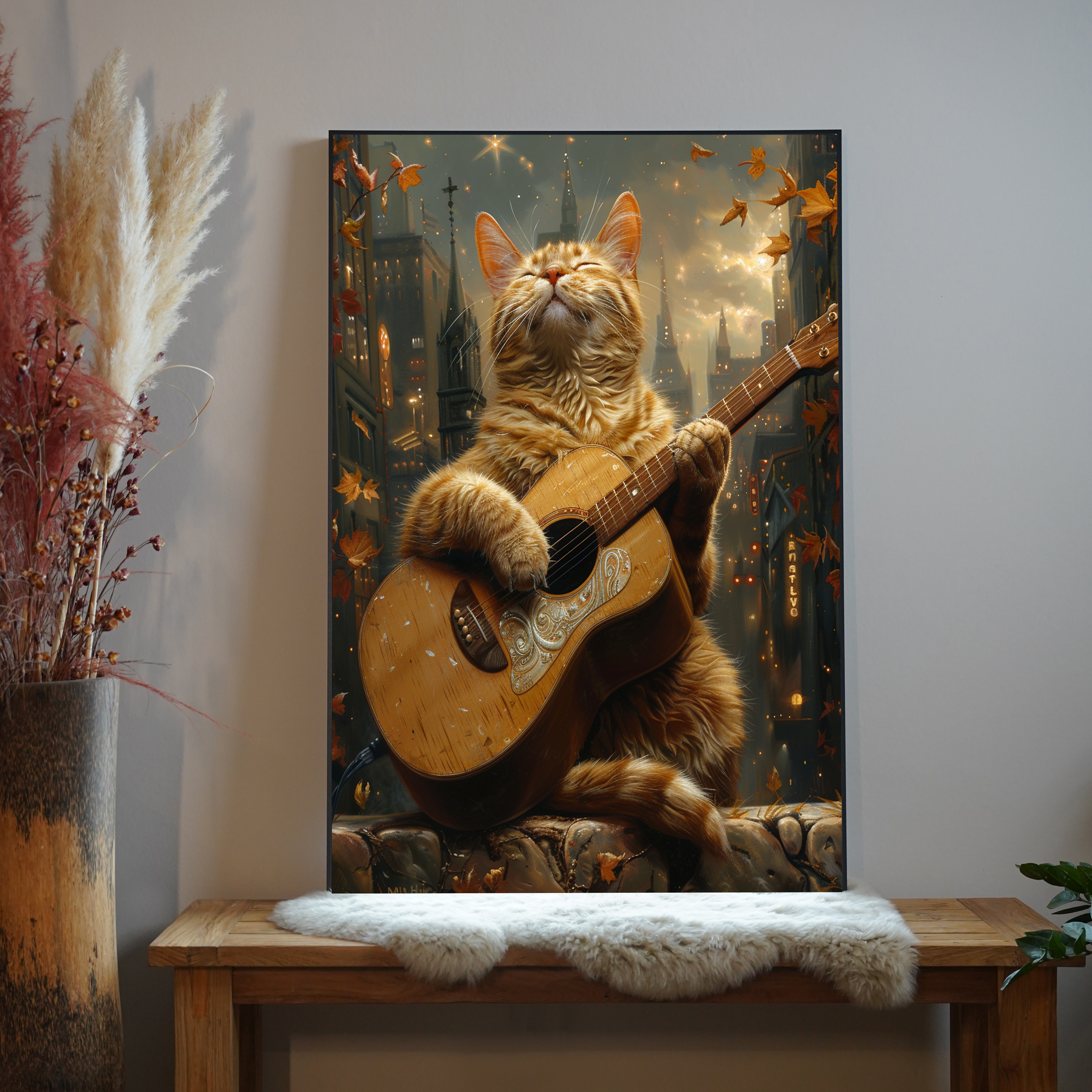 Katze mit Gitarre 1 | LED Bild