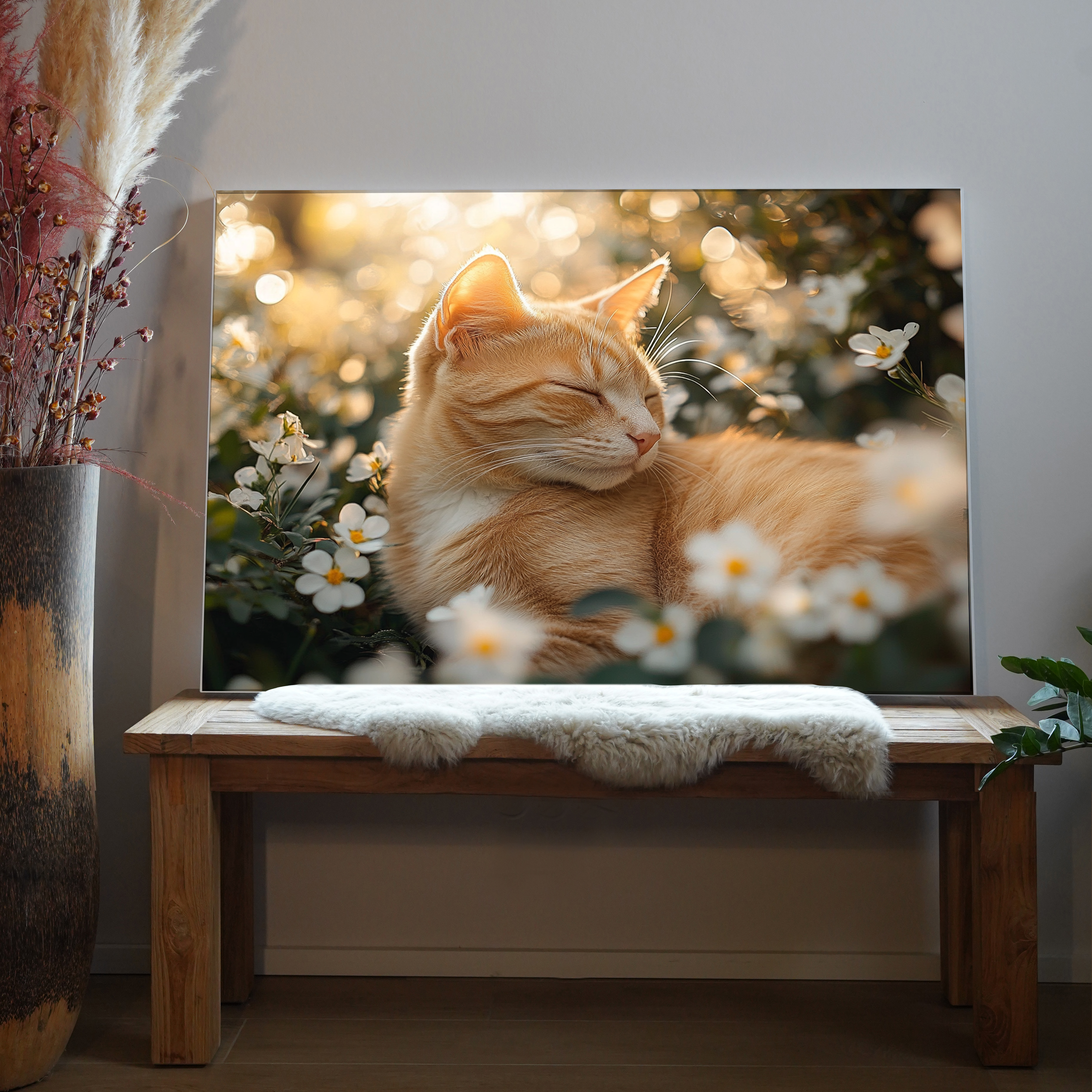 Katze im Blumenfeld 8 | LED Bild