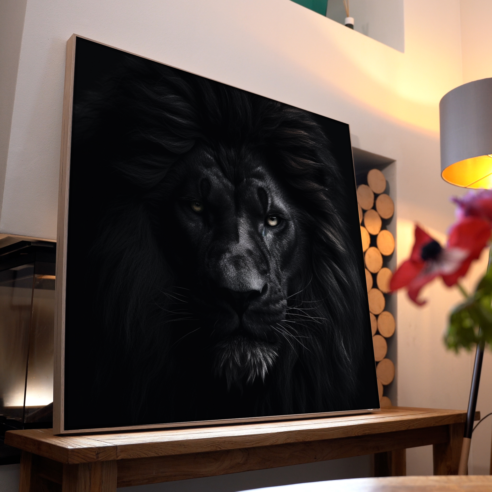 Schwarzer Löwe Portrait | LED Bild