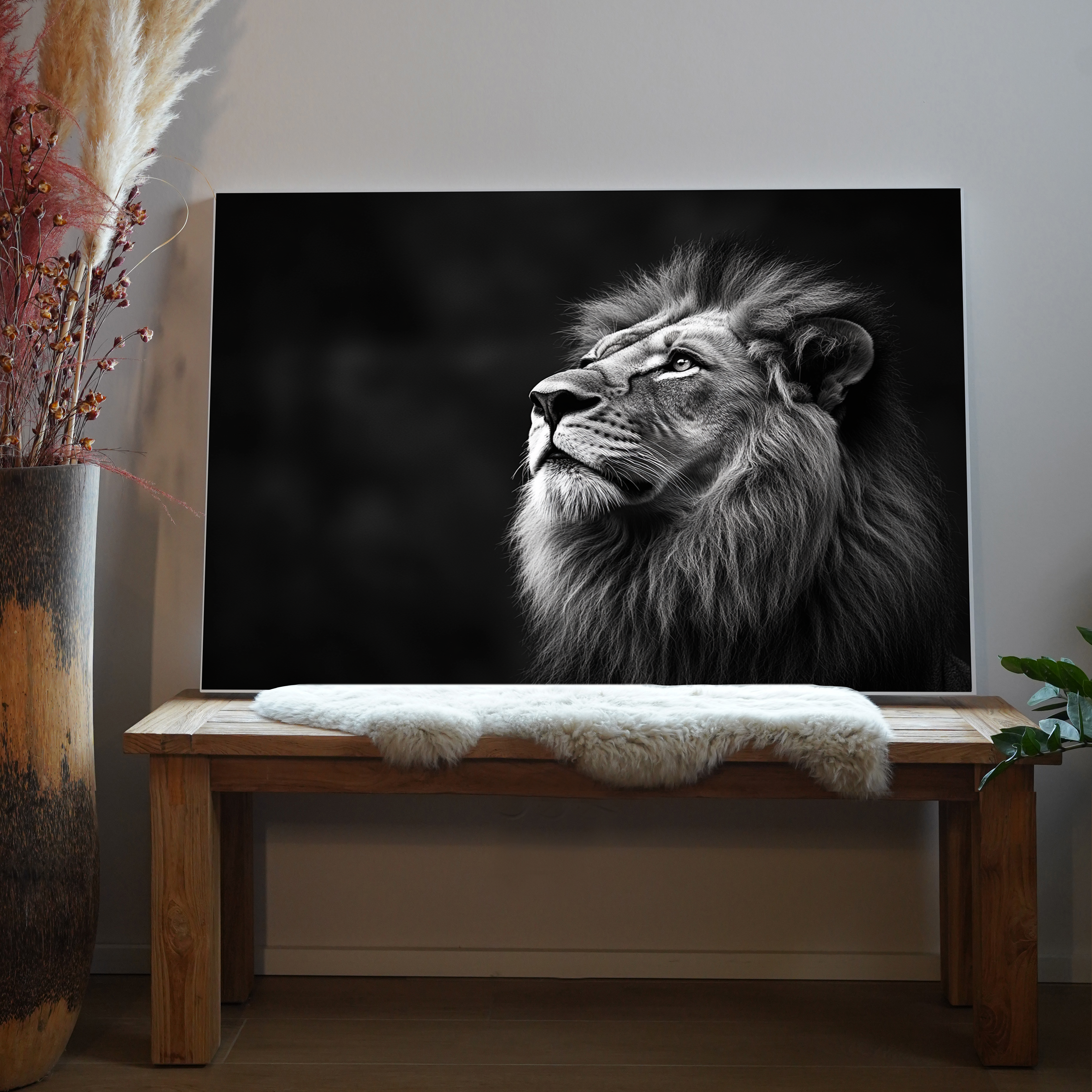 Löwen Portrait Schwarz & Weiß | LED Bild