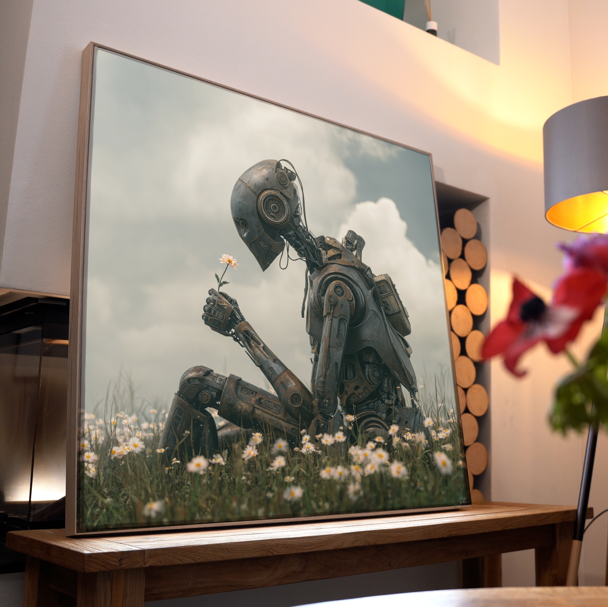 Roboter auf Blumenwiese 1 | LED Bild