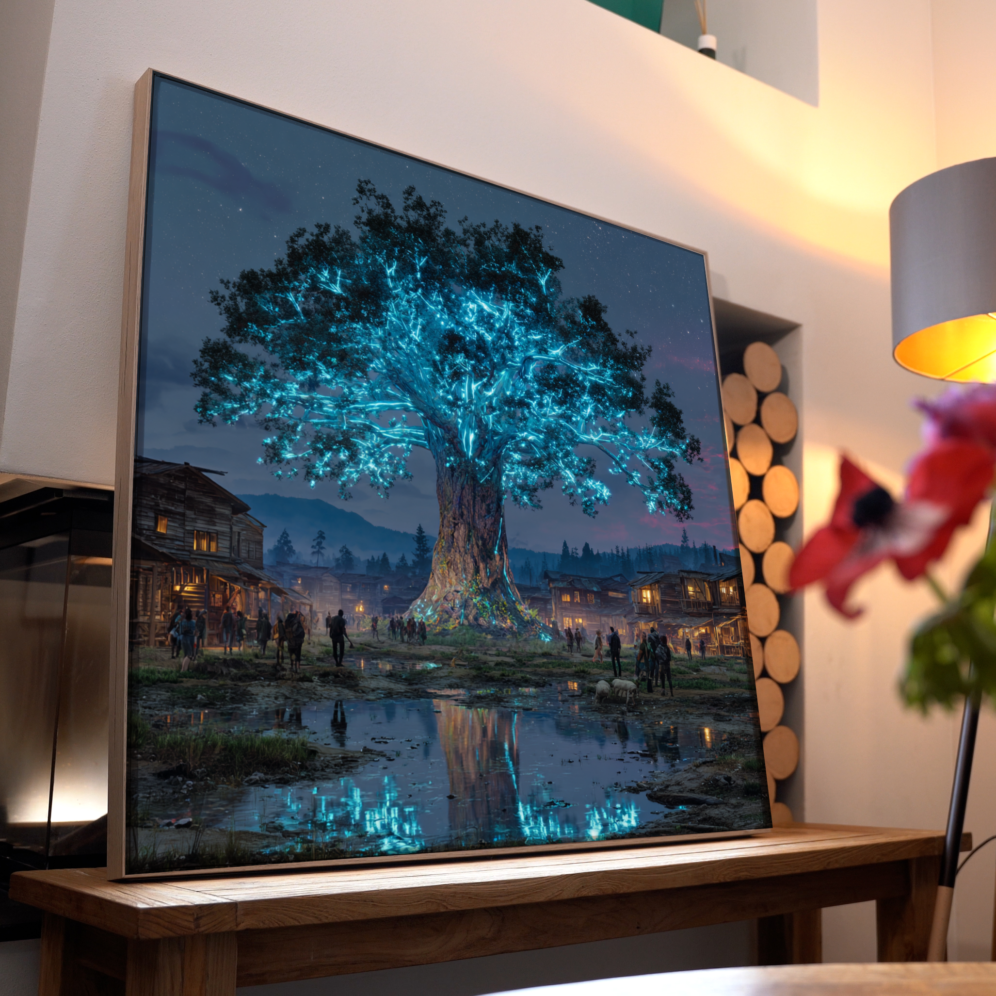 Apokalyptisches Dorf mit Fantasie Baum | LED Bild