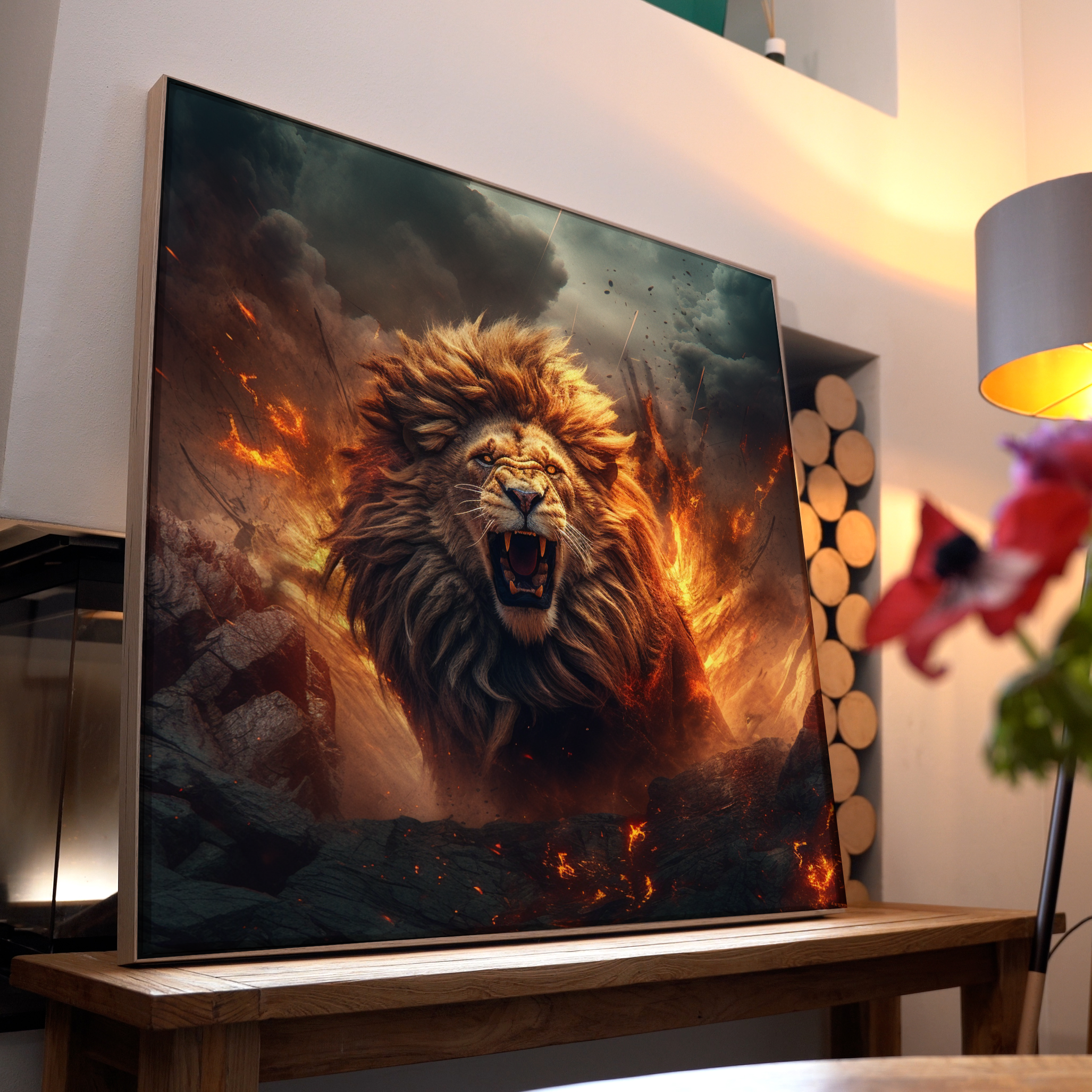 Löwe in Explosion | LED Bild