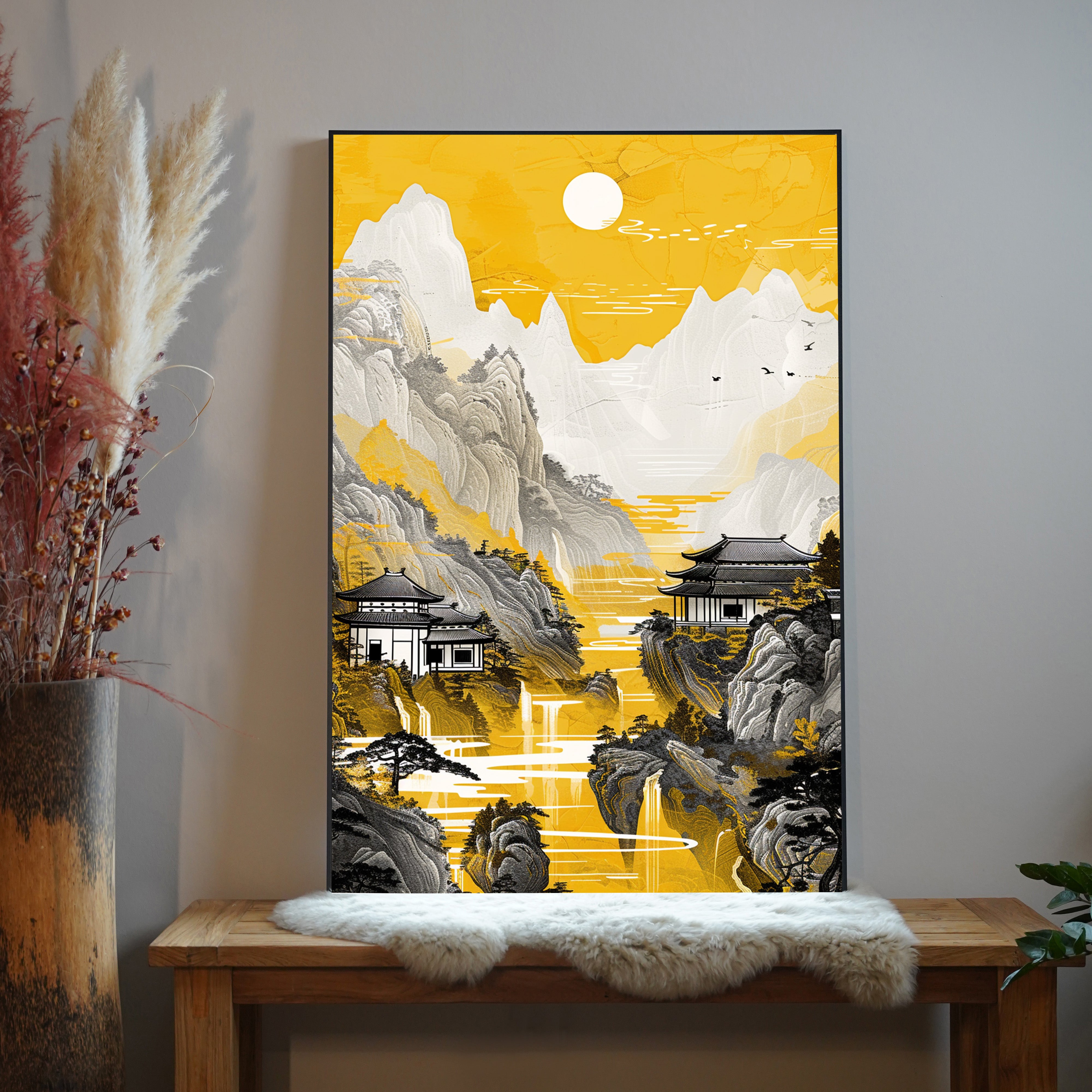Asiatische Landschaft Gold 4 |LED Bild