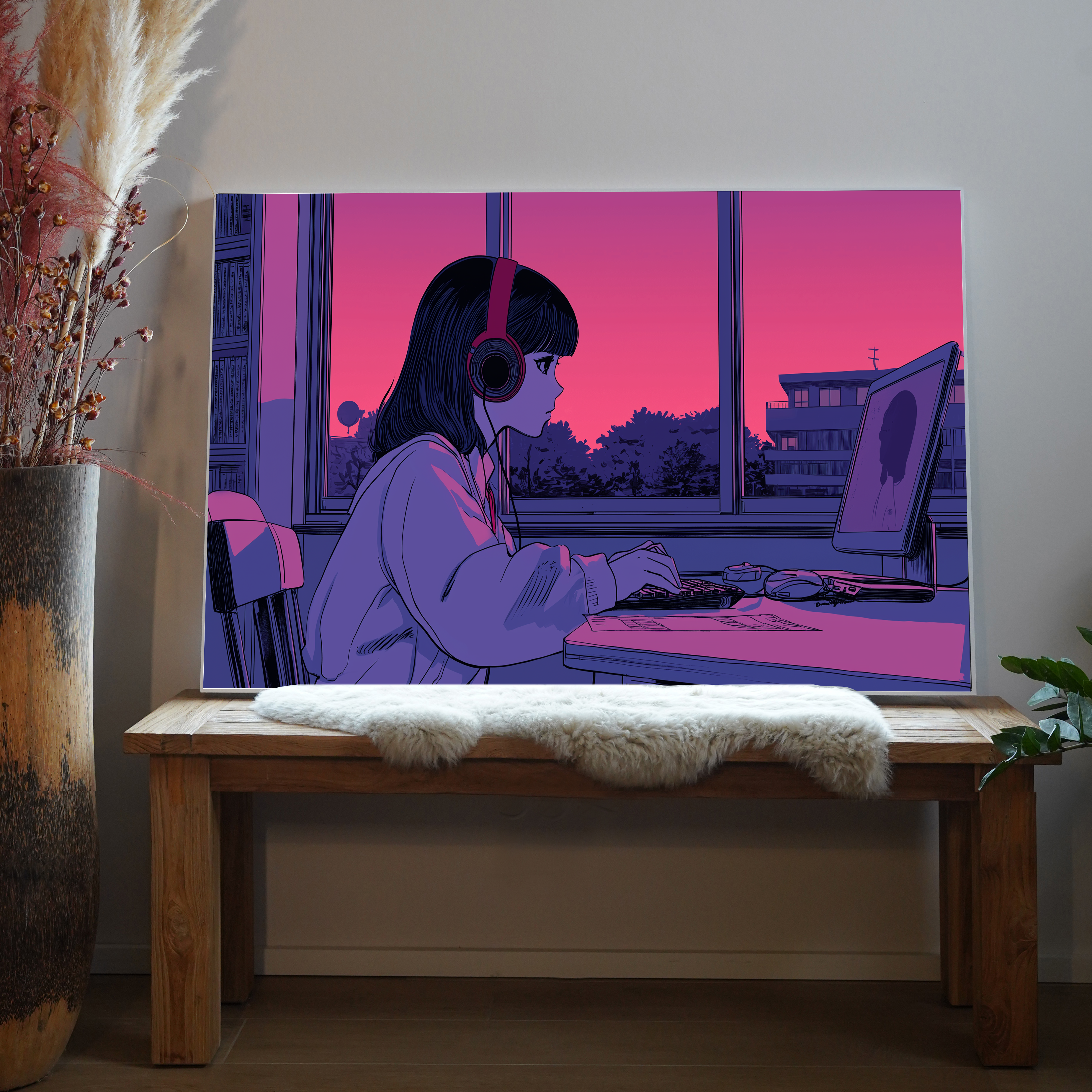 Anime Mädchen Konzentriert | LED Bild