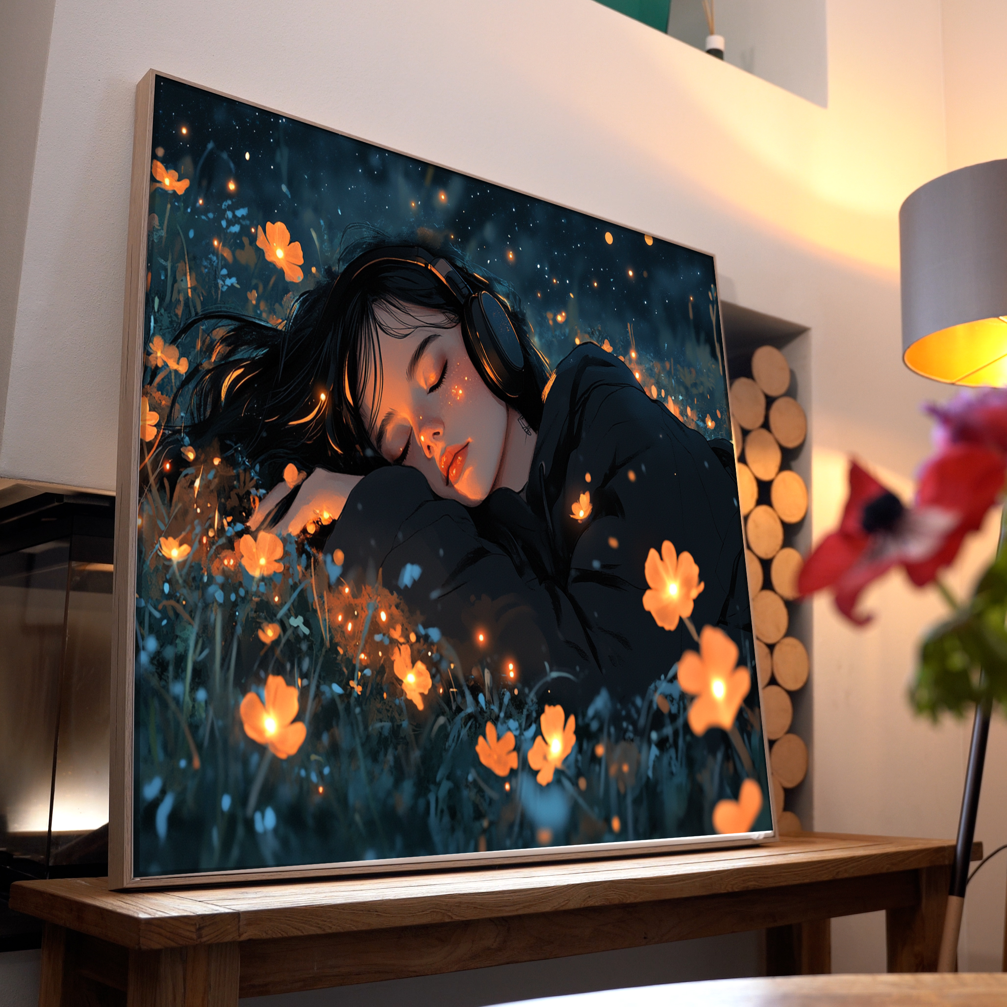 Anime Mädchen Blumenwiese | LED Bild