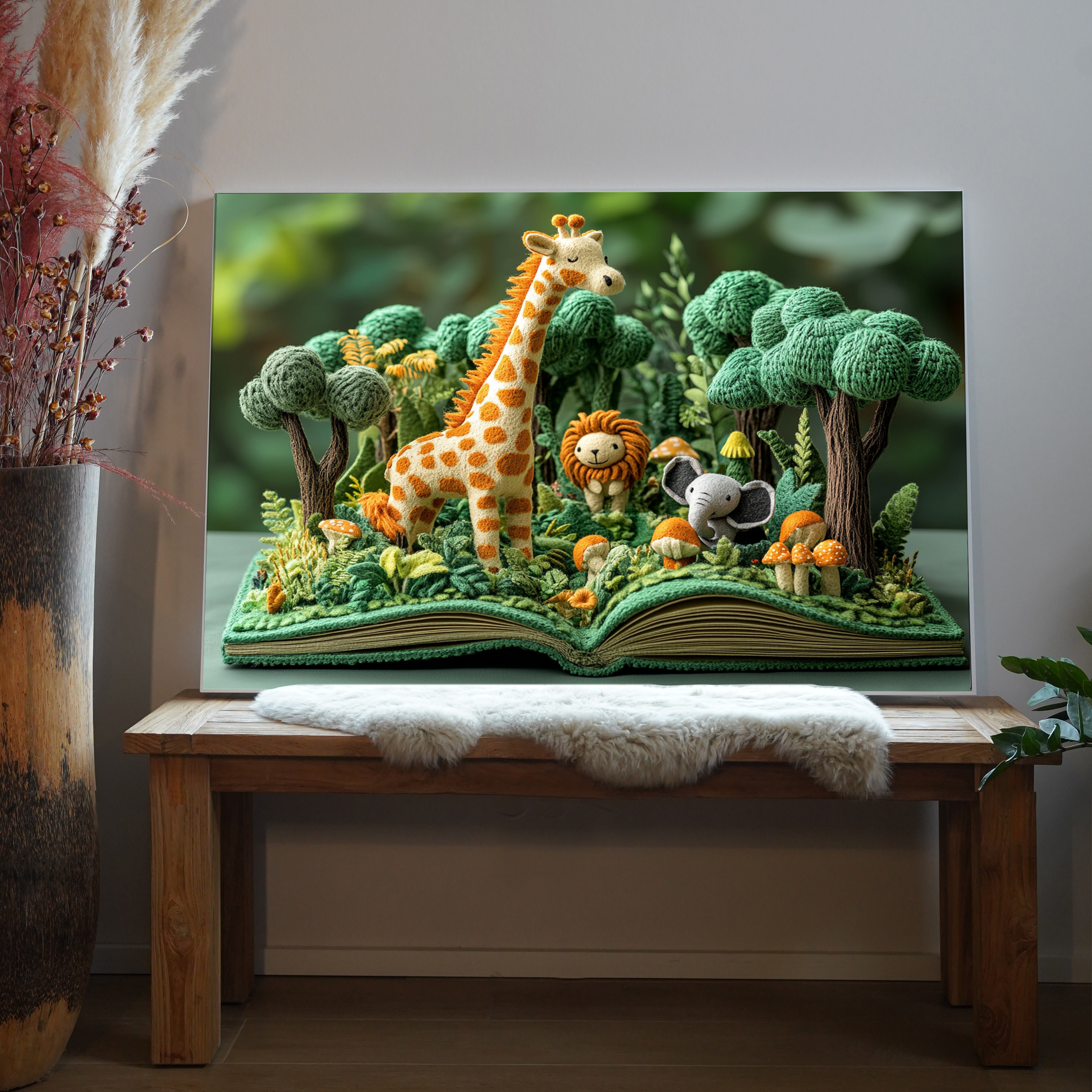 Tiere Dschungel gehäkelt | LED Bild