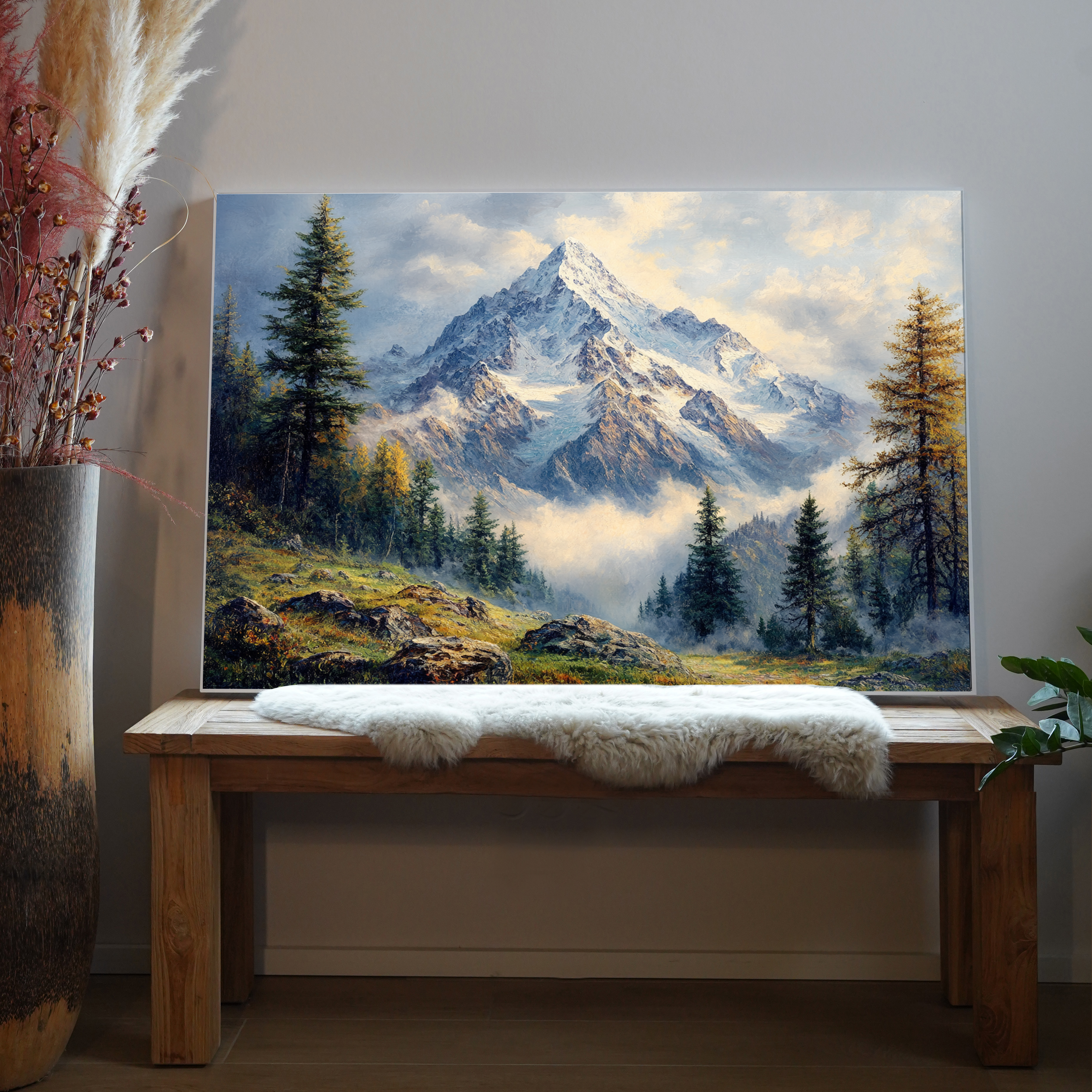 Wald Verschneiter Berg llustriert | LED Bild