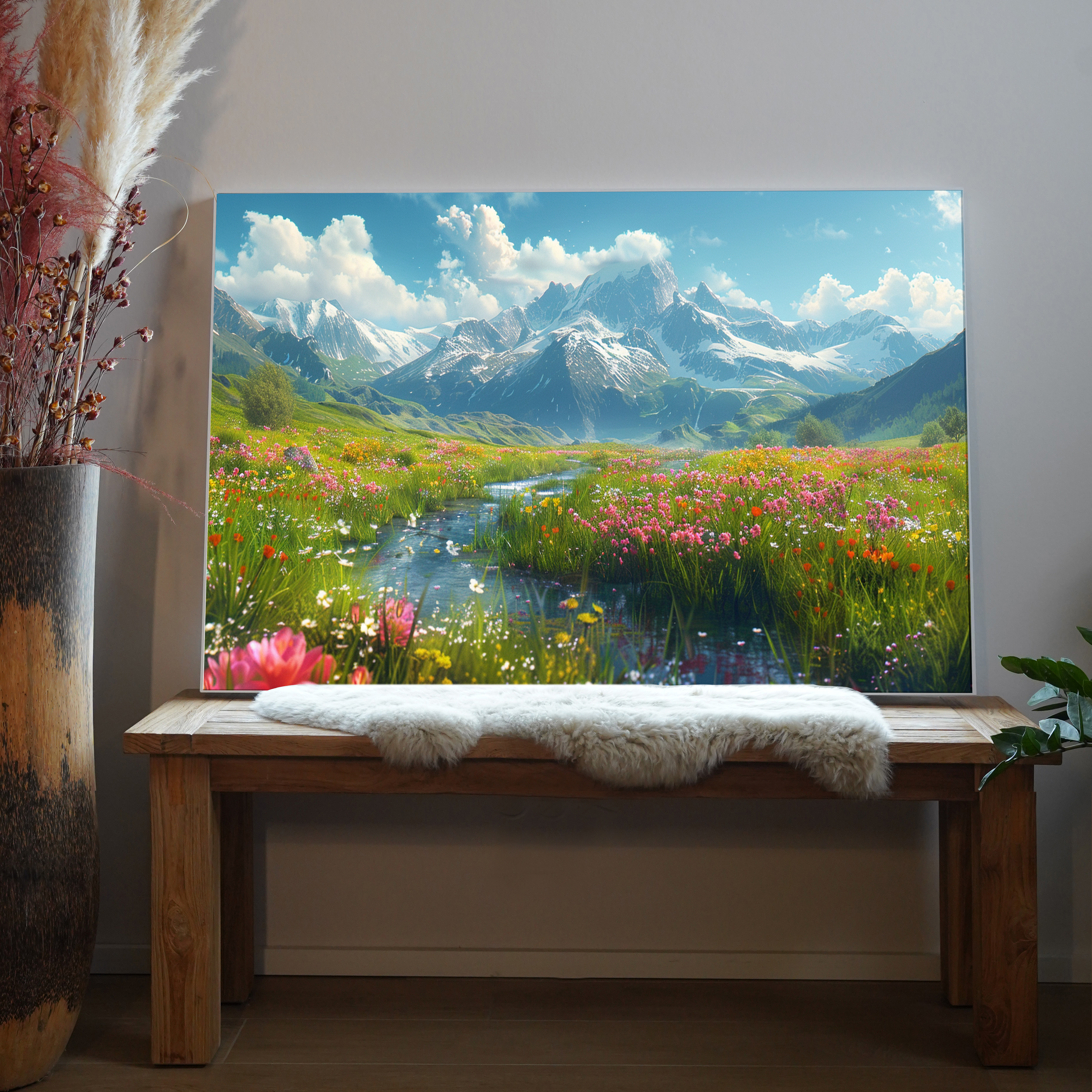 Blumenwiese mit Bach Illustriert 1 | LED Bild