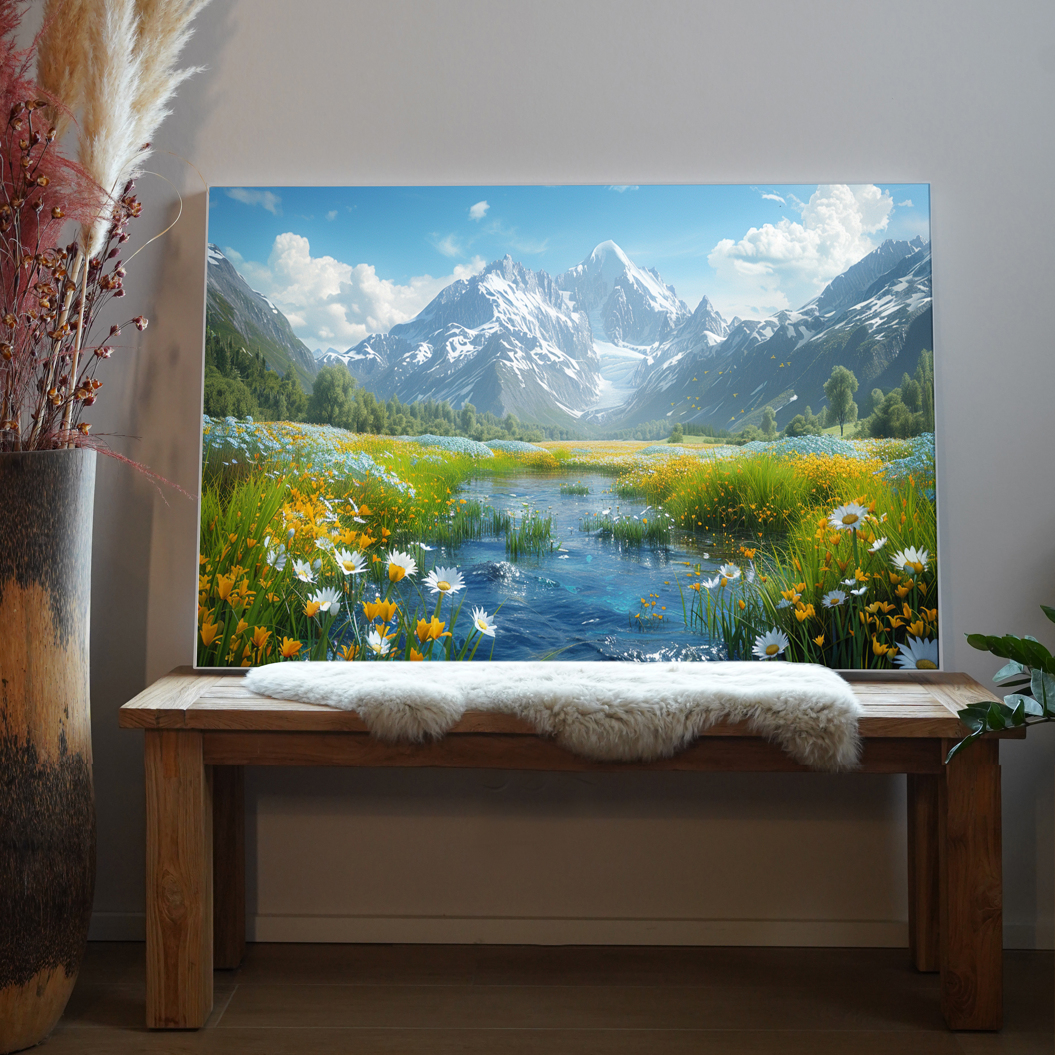 Blumenwiese mit Bach Illustriert 3 | LED Bild