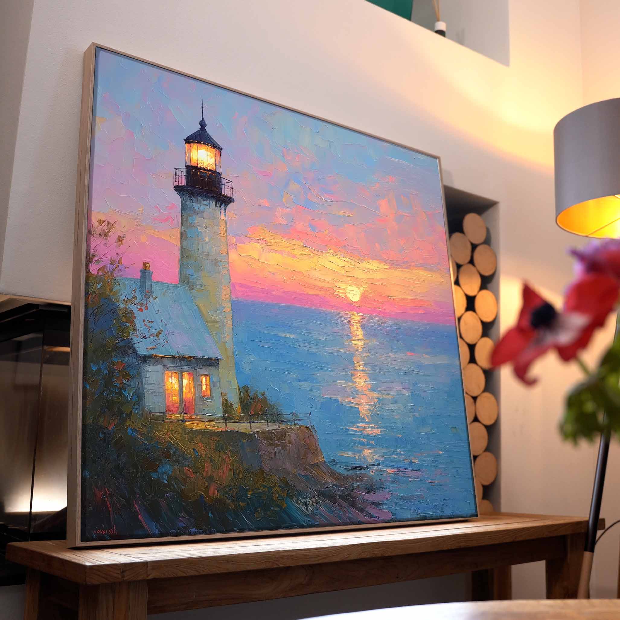 Ölgemälde Leuchtturm Sonnenuntergang | LED Bild