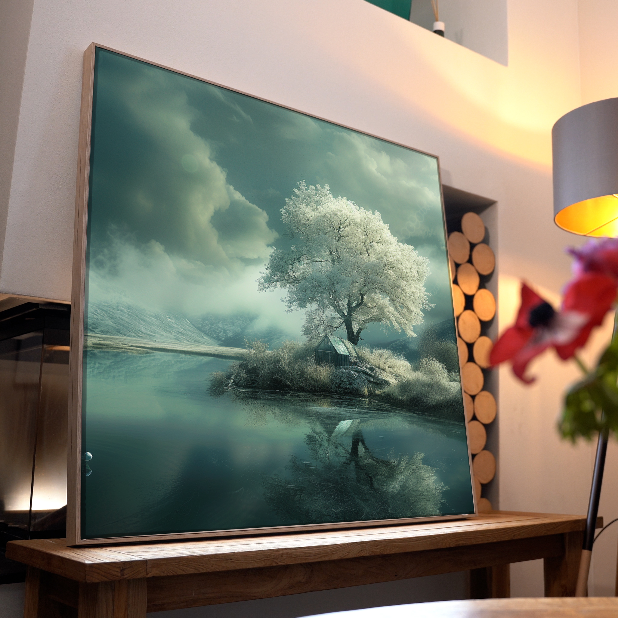 Verschneiter Baum Spiegelung See | LED Bild