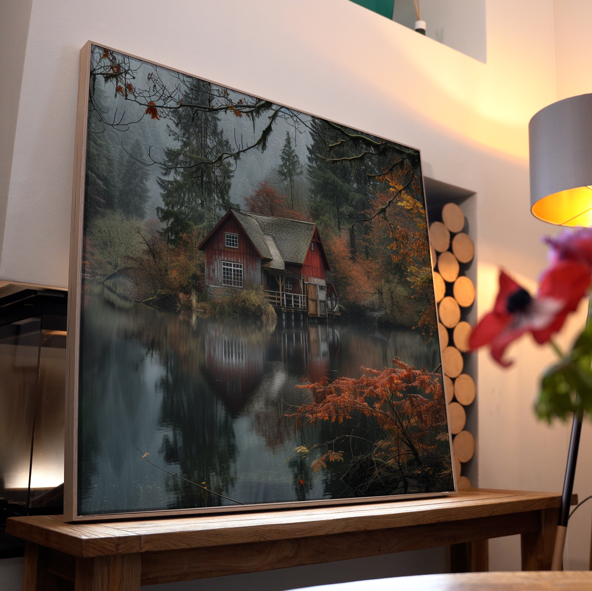 Hütte Spiegelung Wald | LED Bild