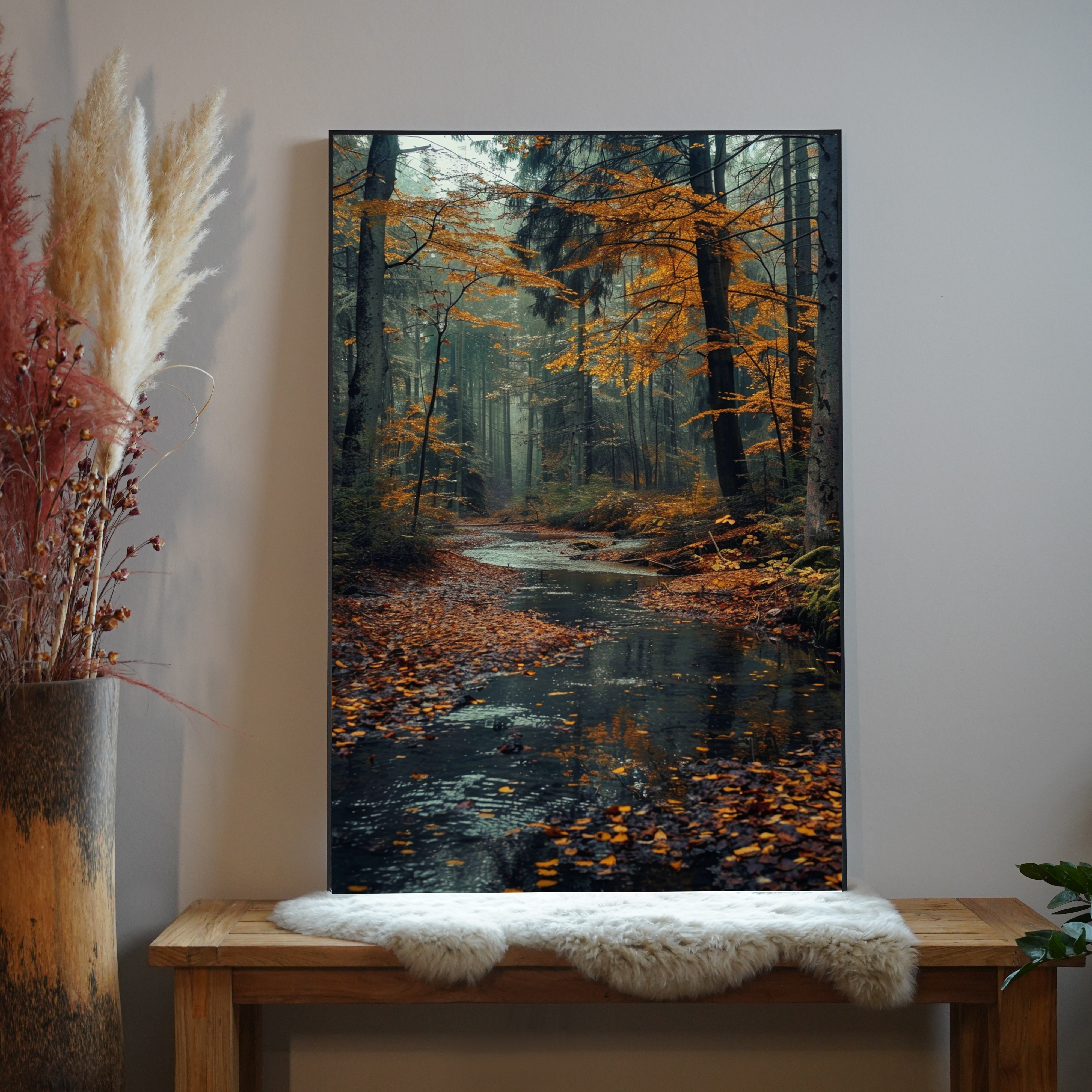 Herbstlicher Wald mit Bach | LED Bild